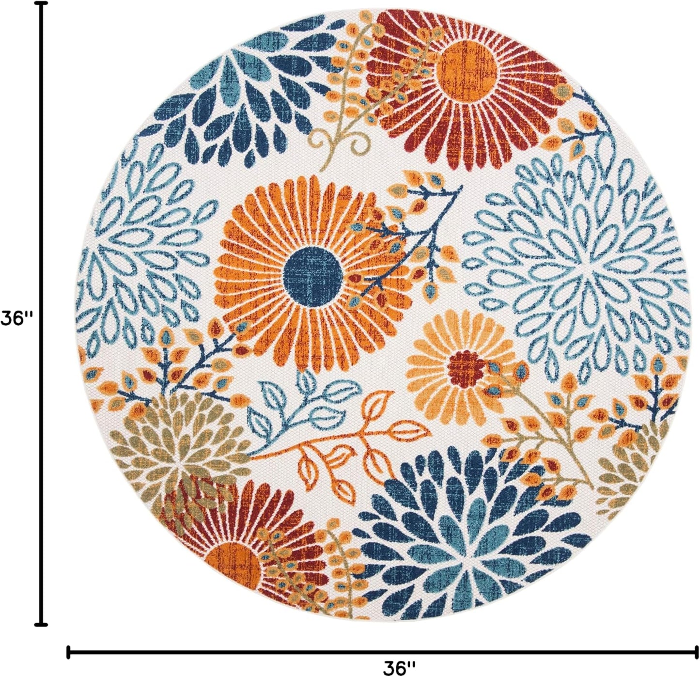 SAFAVIEH Cabana Collection 3' Round Cream/Red CBN832A Floral Indoor/ Outdoor Non-Shedding Easy Cleaning Patio Backyard Deck Porch Mudroom Area Rug