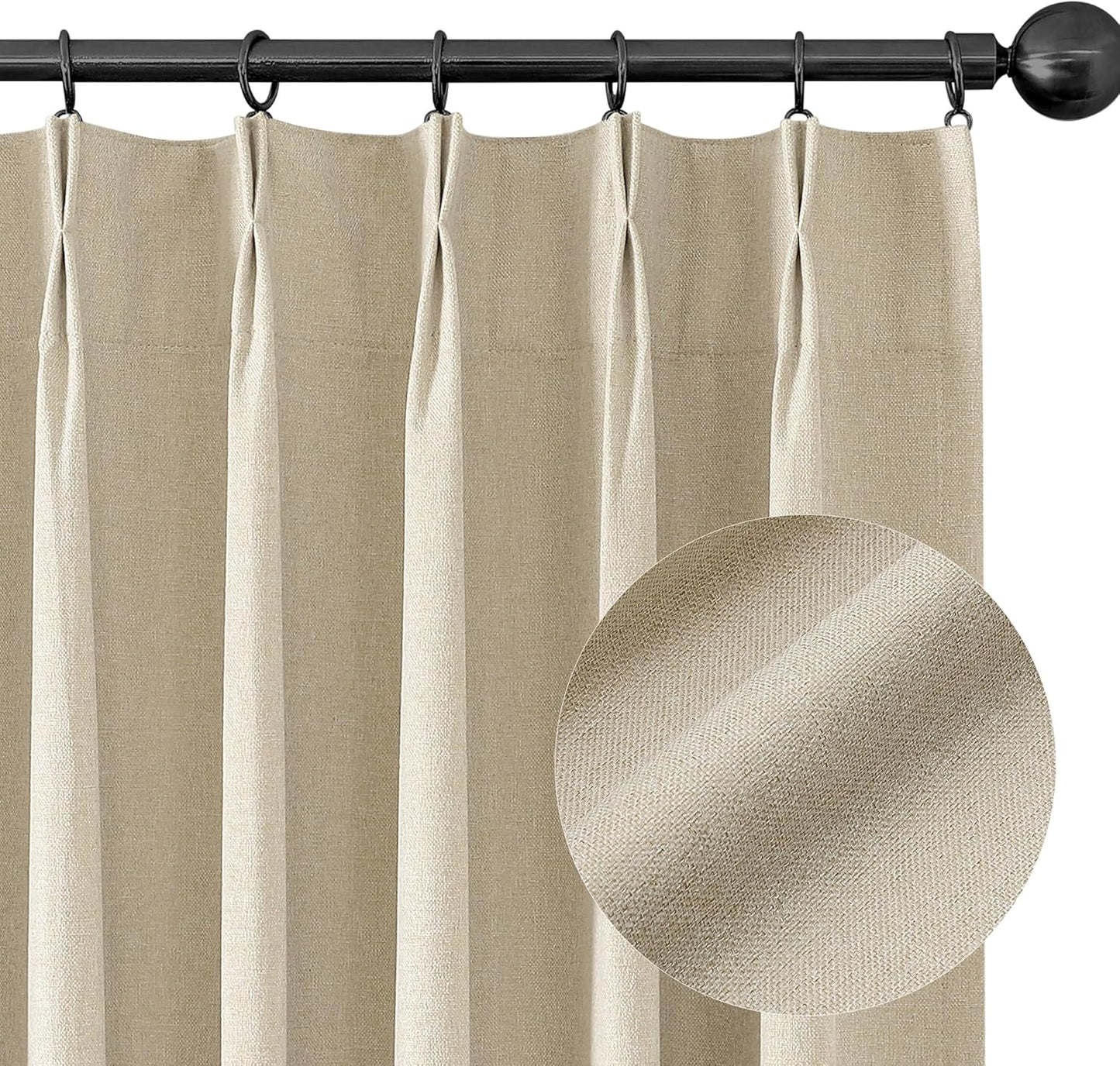 ChrisDowa Terracotta Pinch Pleated Blackout Linen Curtains 102 Inch Long 2 Panels for Living Room Bedroom Farmhouse Room darking Thermal Insulated Back Tab Hooks Rings Window Treatment Drapes,40x102