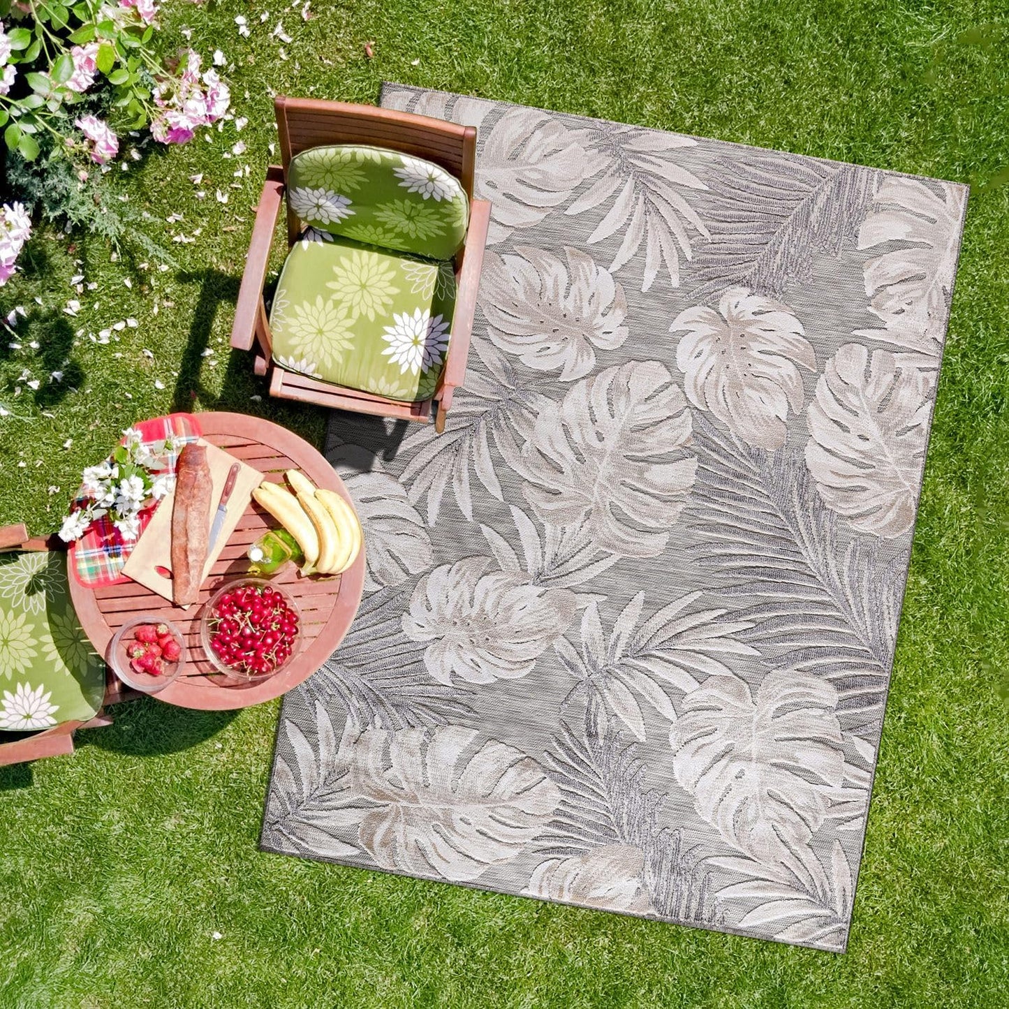 CAMILSON Indoor Outdoor Rug 8x10 Bohemian Medallion Floral Area Rugs for Indoor and Outdoor Patios Easy-Cleaning Non-Shedding Living Room Garden and Kitchen Washable Outside Carpet (8 x 10 / Beige)