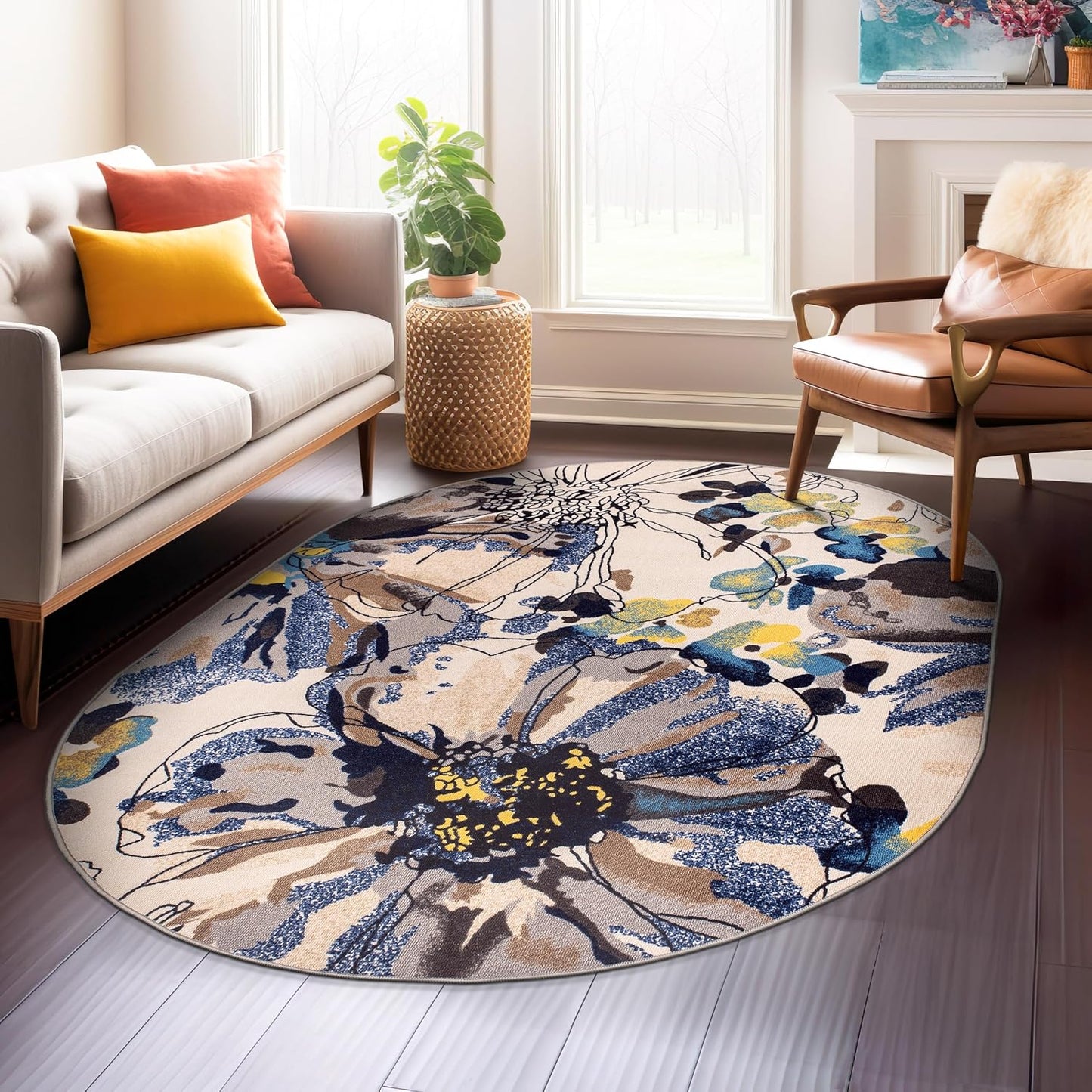 Rugshop Modern Bright Flowers Non-Slip (Non-Skid) Area Rug 8 x 10 (7' 10" x 10') Multi