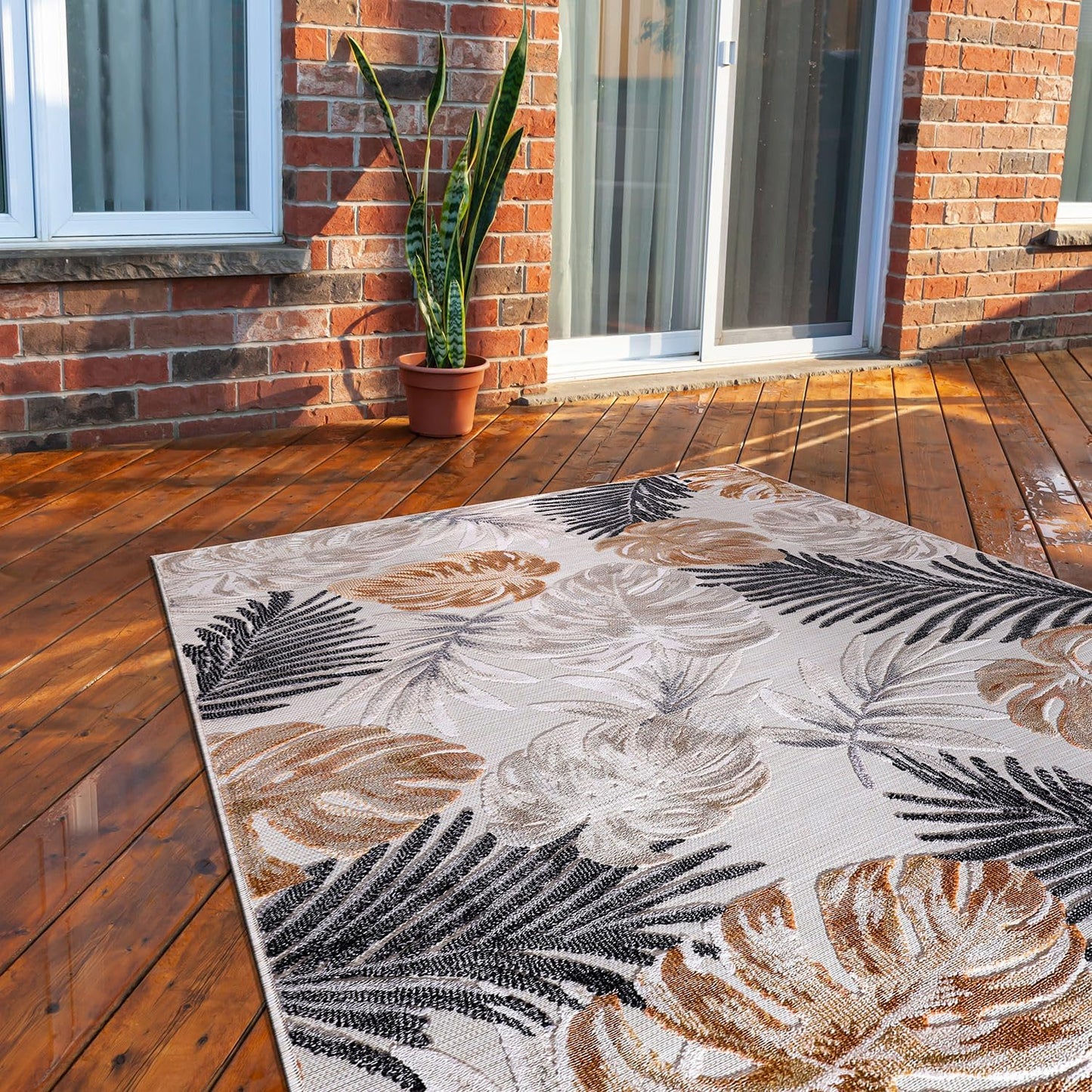 CAMILSON Indoor Outdoor Rug 8x10 Bohemian Medallion Floral Area Rugs for Indoor and Outdoor Patios Easy-Cleaning Non-Shedding Living Room Garden and Kitchen Washable Outside Carpet (8 x 10 / Beige)