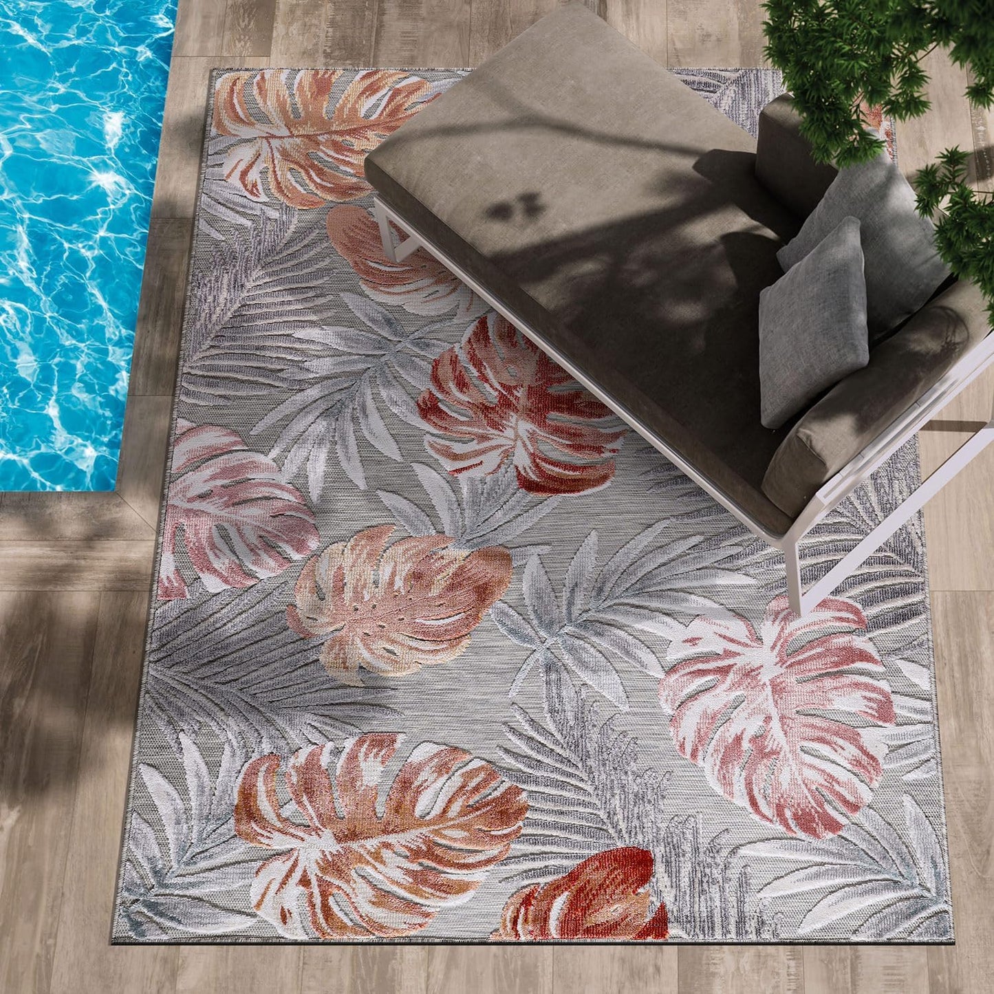 CAMILSON Indoor Outdoor Rug 8x10 Bohemian Medallion Floral Area Rugs for Indoor and Outdoor Patios Easy-Cleaning Non-Shedding Living Room Garden and Kitchen Washable Outside Carpet (8 x 10 / Beige)