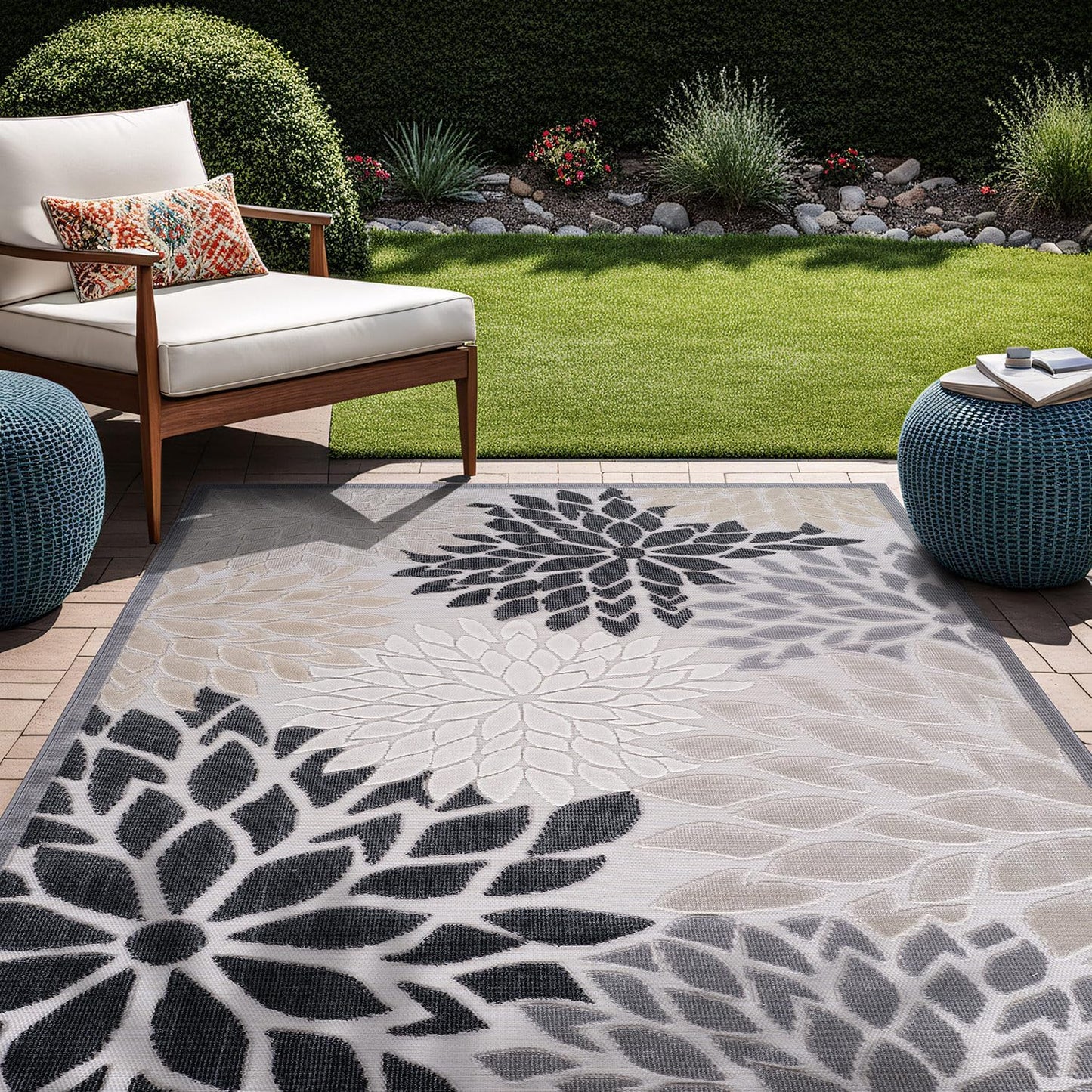 Beverly Rug Outdoor Rug 9x12 Large Modern Floral Tropical Area Rugs for Indoor and Outdoor Patio Easy to Clean Non Shedding Living Room Porch Garden Washable Outside Carpet (9 x 12 Brown)