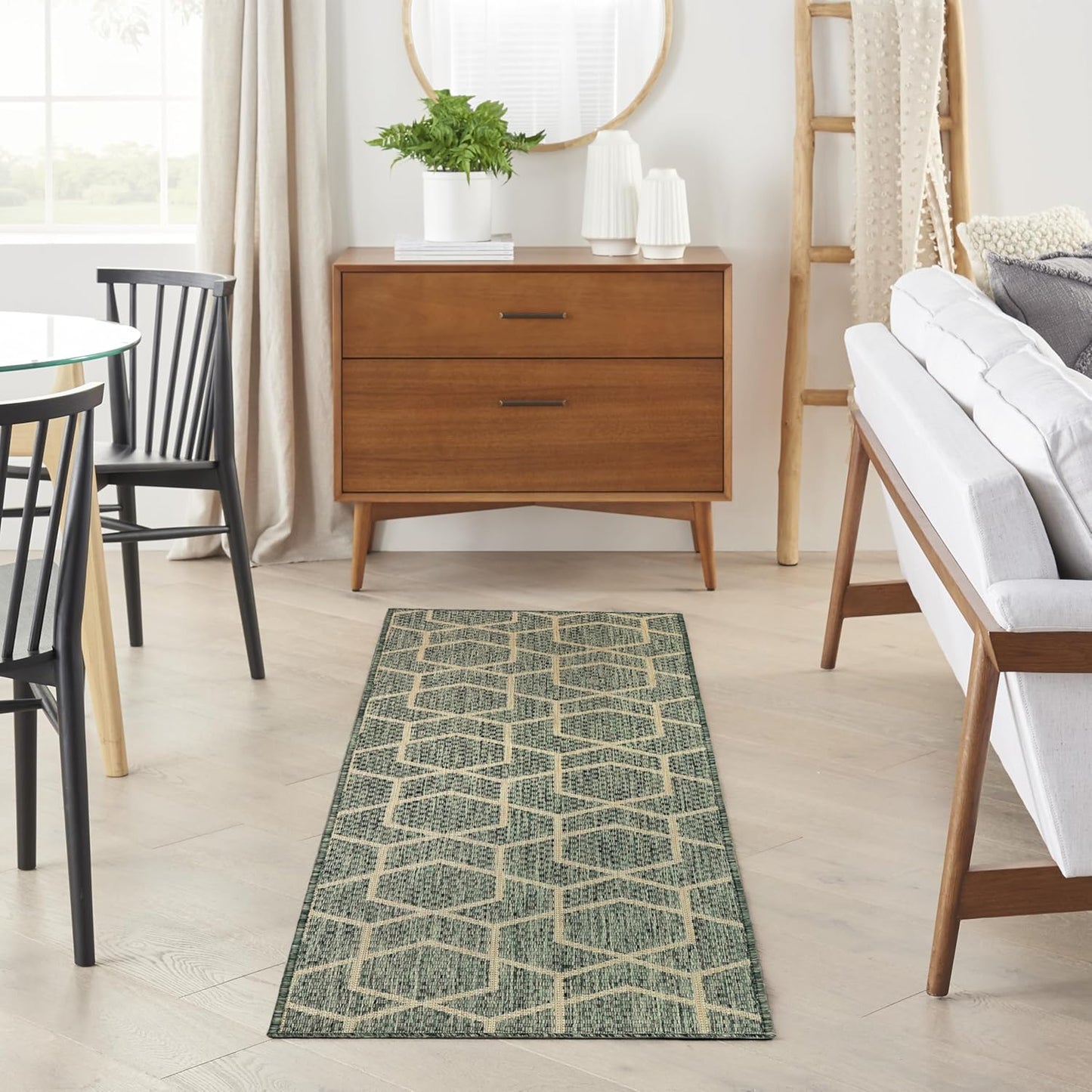 Nourison Horizon Indoor/Outdoor Green 4' x 6' Area Rug - Easy Cleaning, Non Shedding, Bed Room, Living Room, Dining Room, Kitchen (4' x 6')