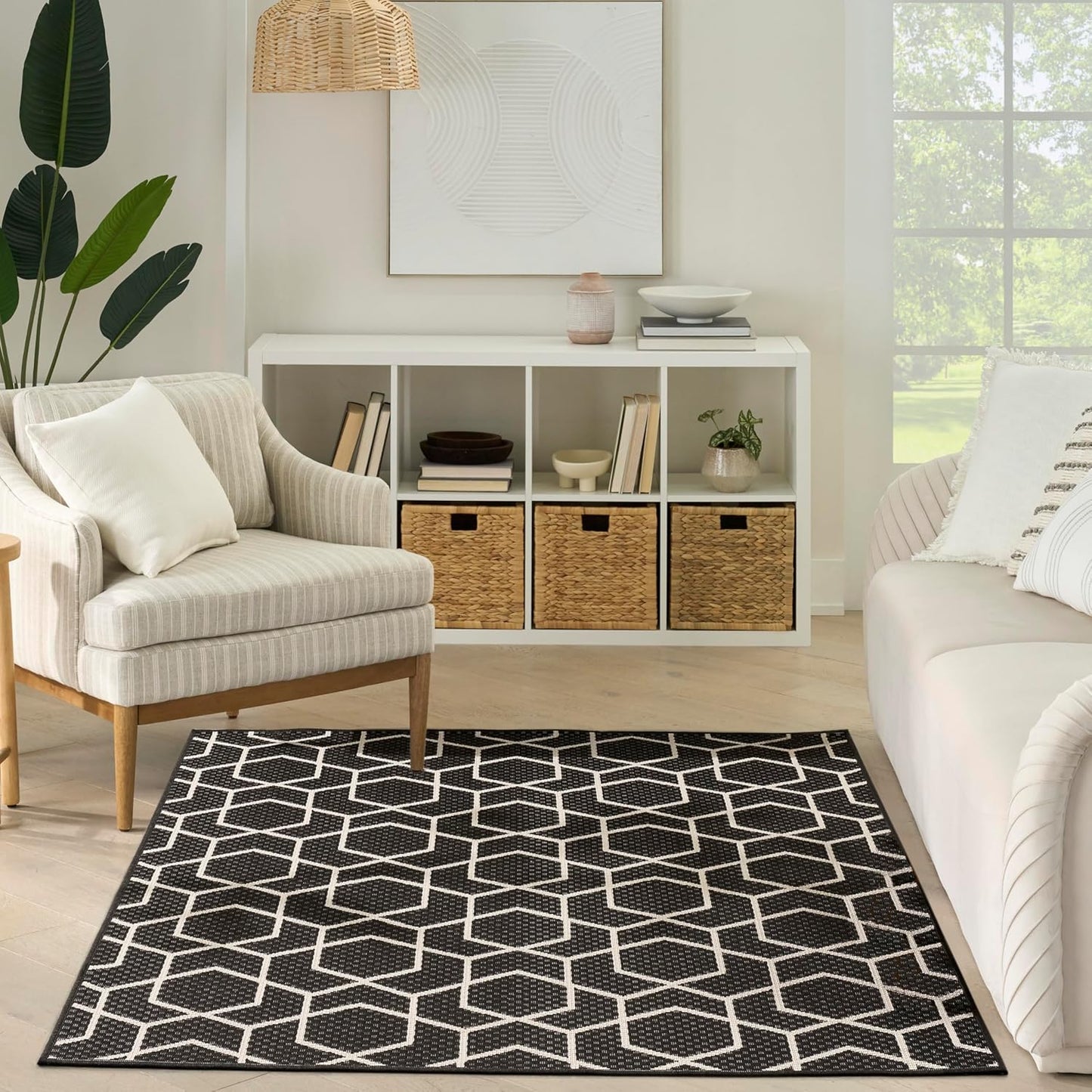 Nourison Horizon Indoor/Outdoor Green 4' x 6' Area Rug - Easy Cleaning, Non Shedding, Bed Room, Living Room, Dining Room, Kitchen (4' x 6')