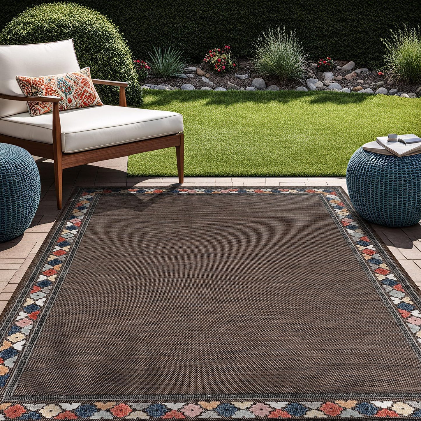 Beverly Rug Outdoor Rug 9x12 Large Modern Floral Tropical Area Rugs for Indoor and Outdoor Patio Easy to Clean Non Shedding Living Room Porch Garden Washable Outside Carpet (9 x 12 Brown)