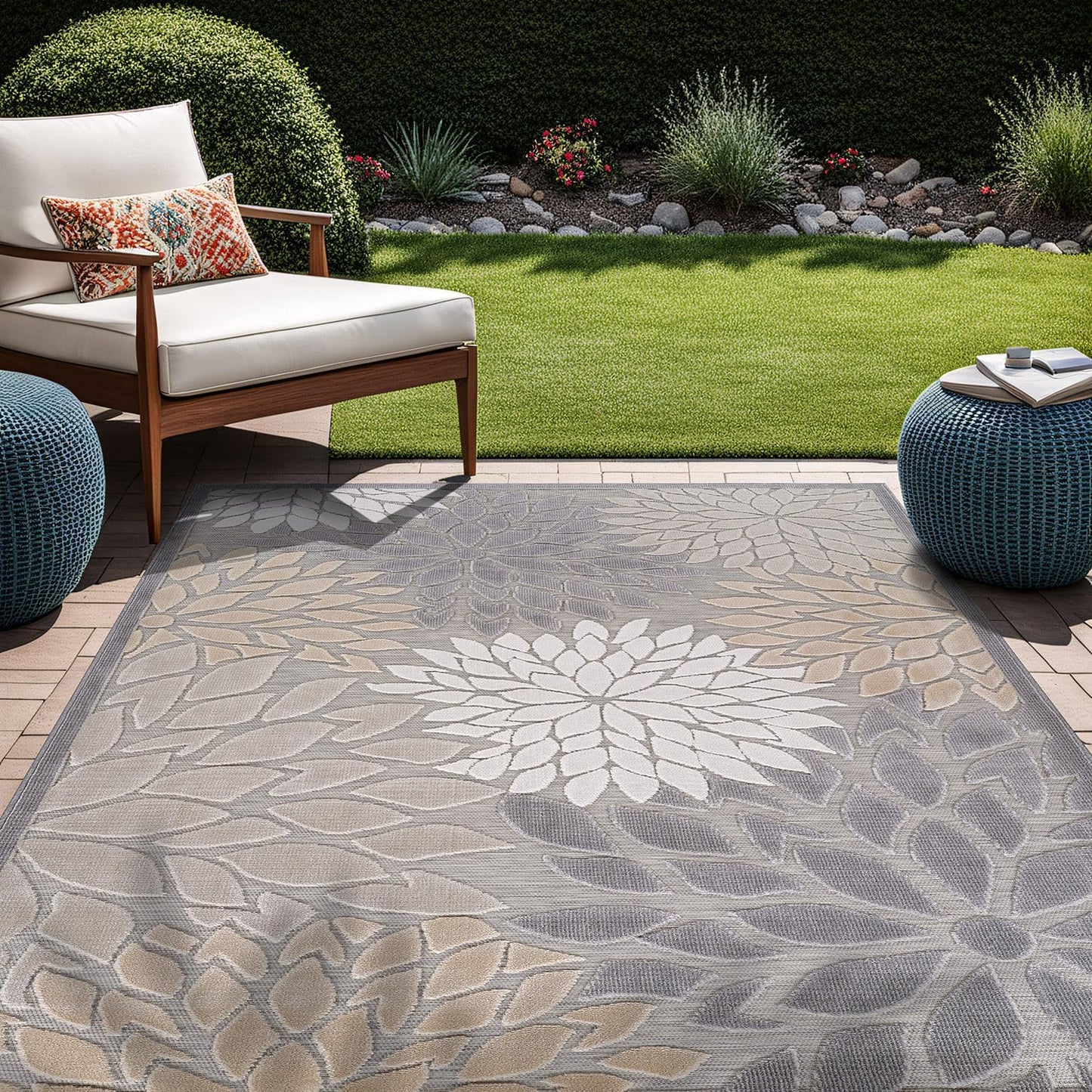 Beverly Rug Outdoor Rug 9x12 Large Modern Floral Tropical Area Rugs for Indoor and Outdoor Patio Easy to Clean Non Shedding Living Room Porch Garden Washable Outside Carpet (9 x 12 Brown)