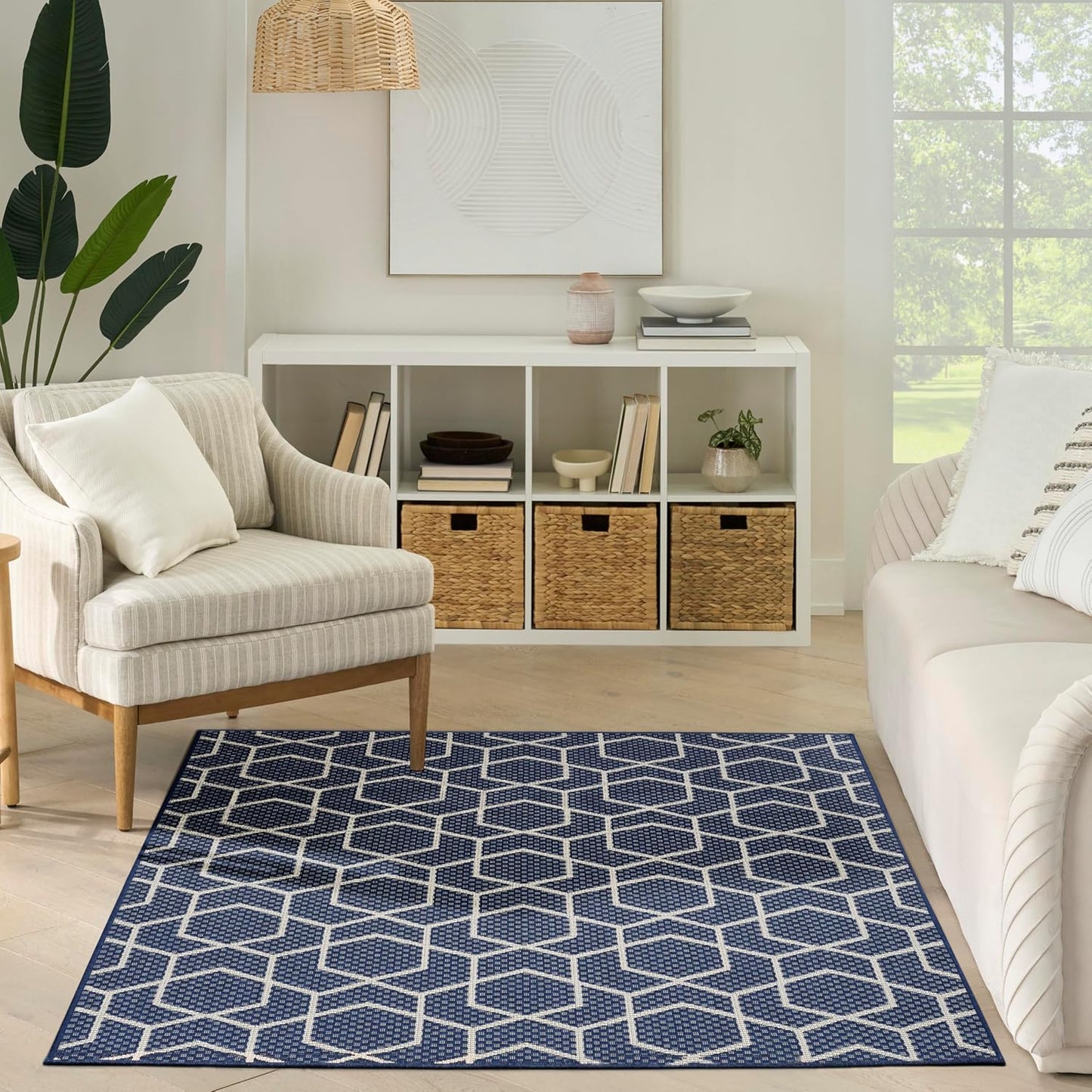Nourison Horizon Indoor/Outdoor Green 4' x 6' Area Rug - Easy Cleaning, Non Shedding, Bed Room, Living Room, Dining Room, Kitchen (4' x 6')