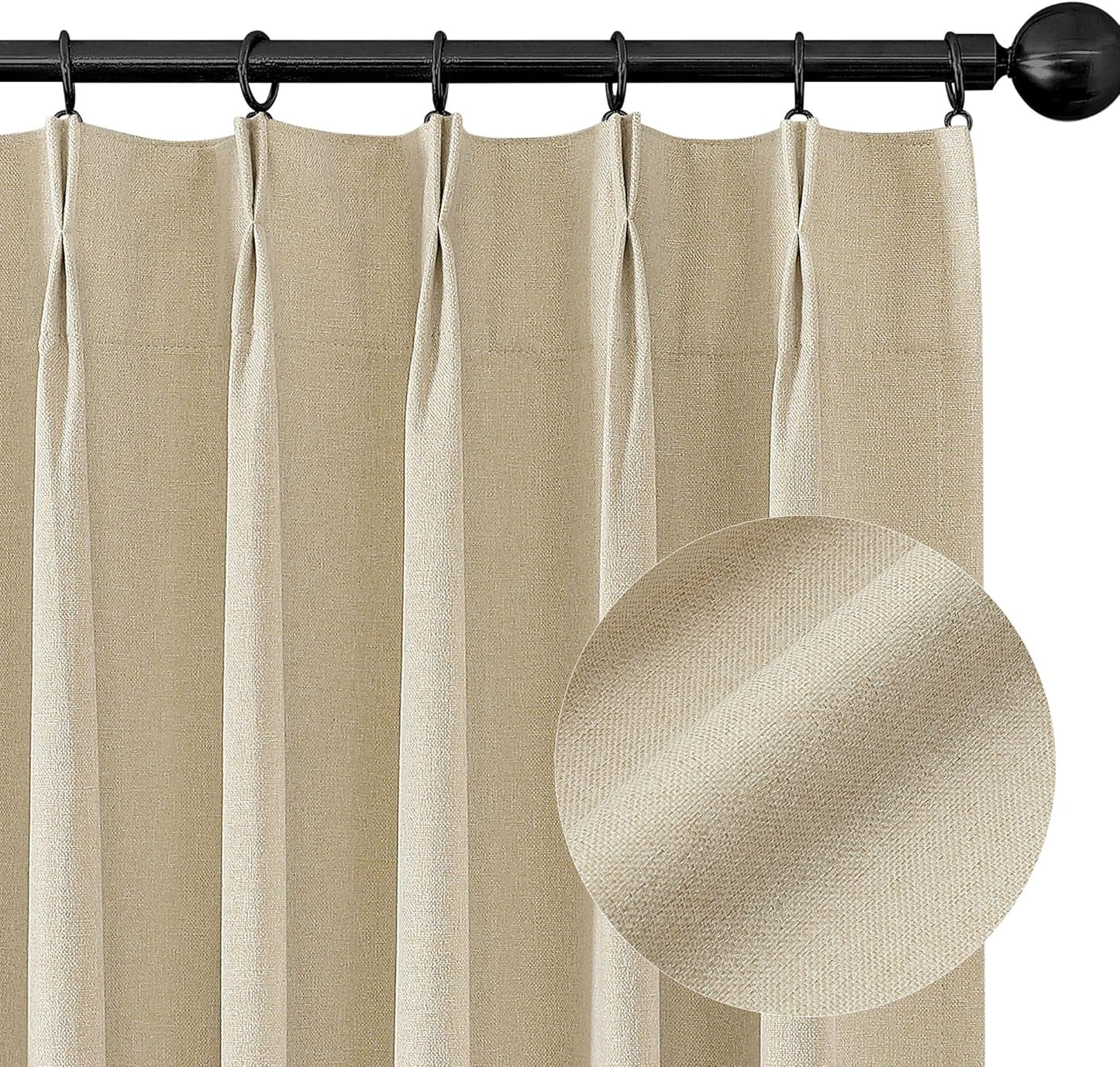 ChrisDowa Terracotta Pinch Pleated Blackout Linen Curtains 102 Inch Long 2 Panels for Living Room Bedroom Farmhouse Room darking Thermal Insulated Back Tab Hooks Rings Window Treatment Drapes,40x102