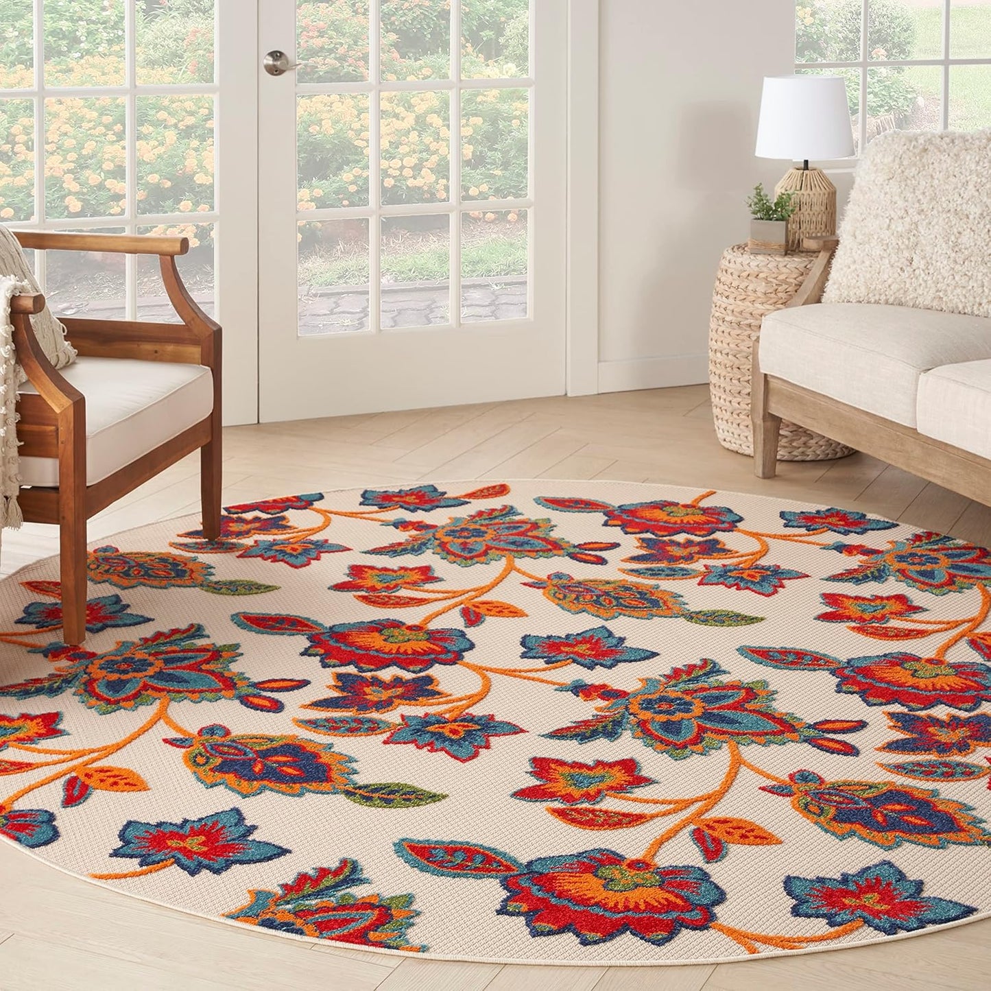 Nourison Home Aloha Indoor/Outdoor Beige 5'3" x 7'5" Area Rug, Easy Cleaning, Non Shedding, Bed Room, Living Room, Dining Room, Kitchen (5x7)