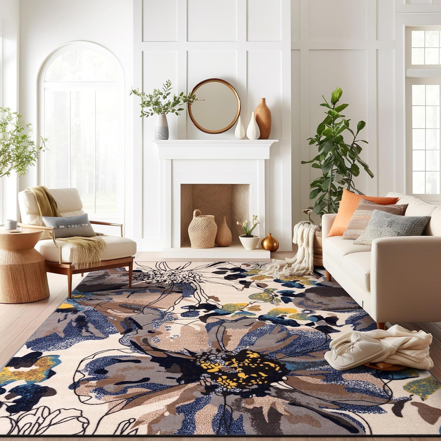 Rugshop Modern Bright Flowers Non-Slip (Non-Skid) Area Rug 8 x 10 (7' 10" x 10') Multi