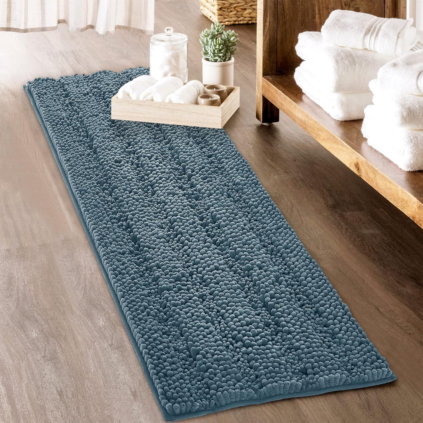 KGORGE Grey Bath Rugs - Soft Large Bathroom Rugs 60" x 24" Farmhouse Floor Cover Water Absorbent Bath Mat Shower Carpet for Toilet Door Way Kitchen Kids Baby, 1 Pc