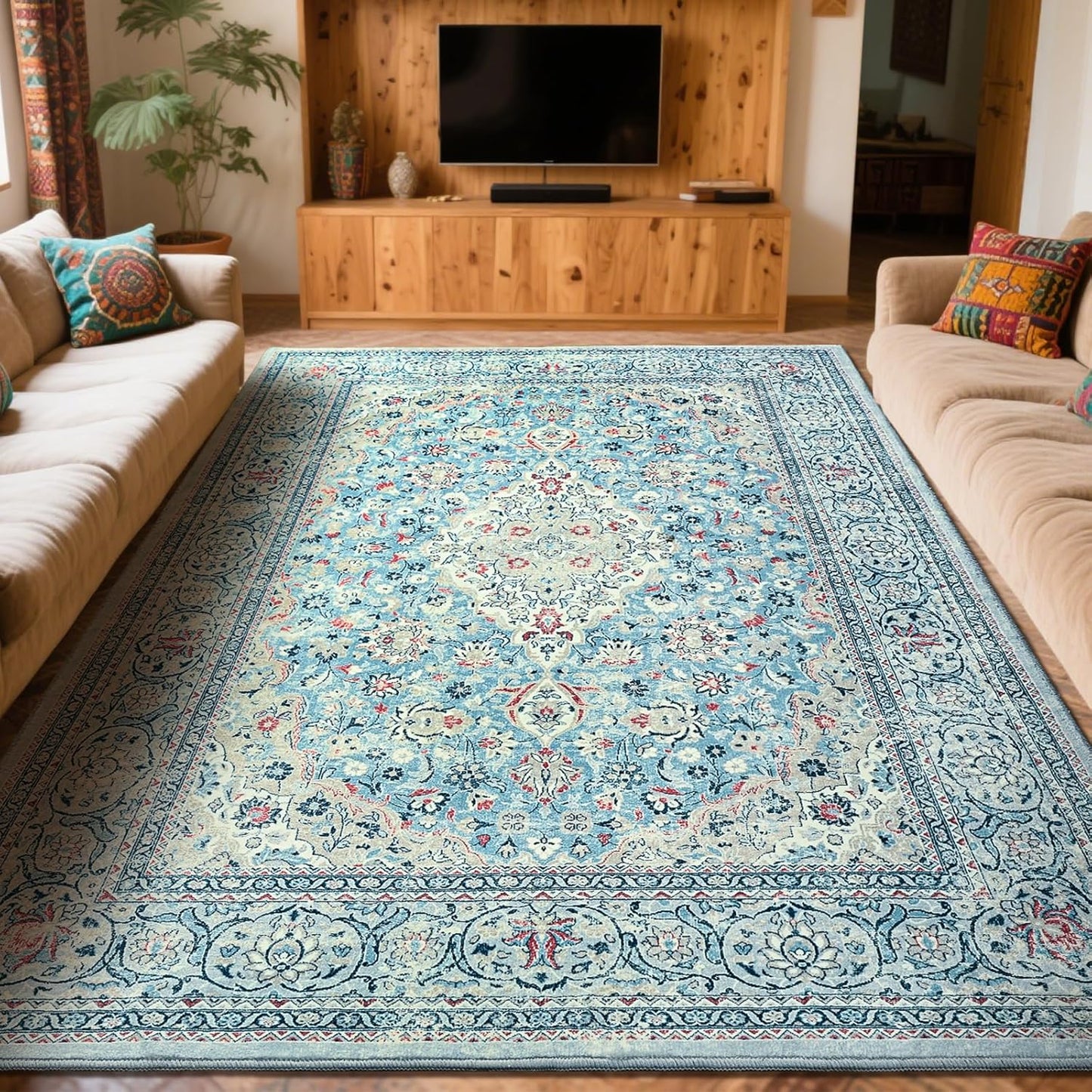 Washable Rug 4x6, Gray Area Rugs Non Slip, Indoor Low Pile Carpet with Rubber Backing for Living Room Kitchen Bathroom Entryway Office Bedroom