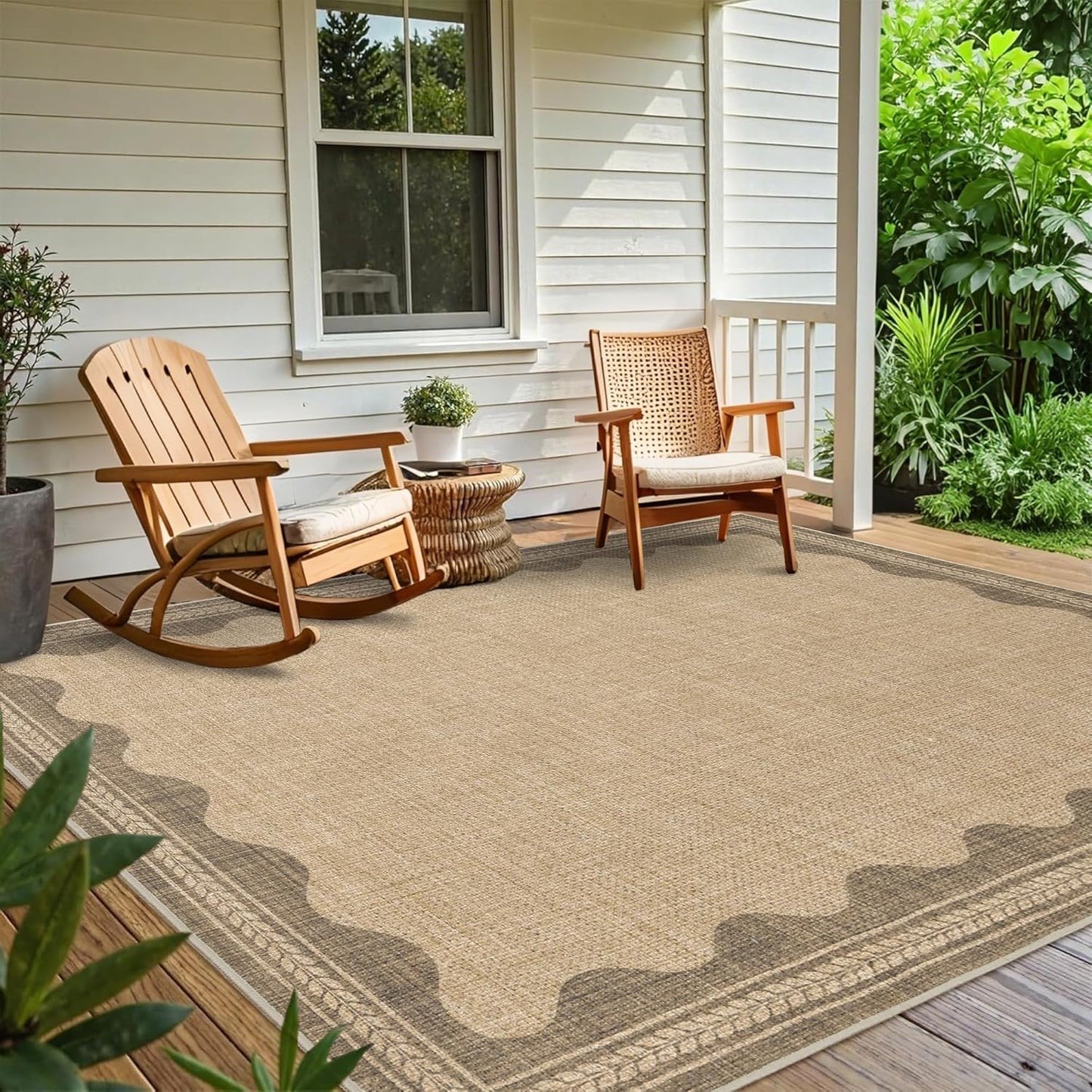 Floral Easy Jute Rug 5x7 Outdoor Patio Rug Washable Area Rugs for Living Room Bedroom Non Slip Neutral Farmhouse Indoor Outdoor Carpet for Backyard Patio Office