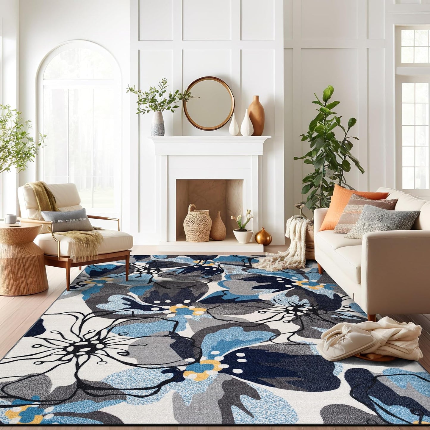 Rugshop Modern Bright Flowers Non-Slip (Non-Skid) Area Rug 8 x 10 (7' 10" x 10') Multi