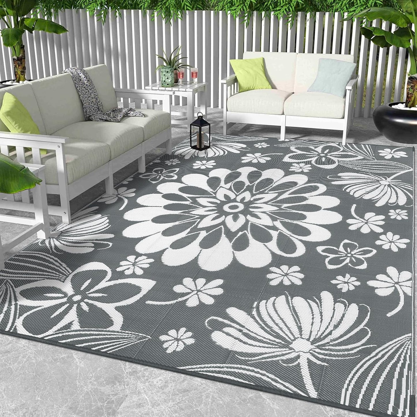 Ileading Round Outdoor Plastic Straw Rug 6ft Funny Floral Style Reversible Patio Area Rugs Waterproof Non Shedding Portable Carpets for Rv Outside Deck Pool Beach Picnic Camping (Pink)
