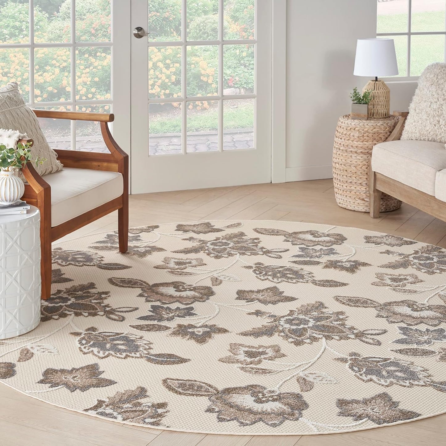 Nourison Home Aloha Indoor/Outdoor Beige 5'3" x 7'5" Area Rug, Easy Cleaning, Non Shedding, Bed Room, Living Room, Dining Room, Kitchen (5x7)