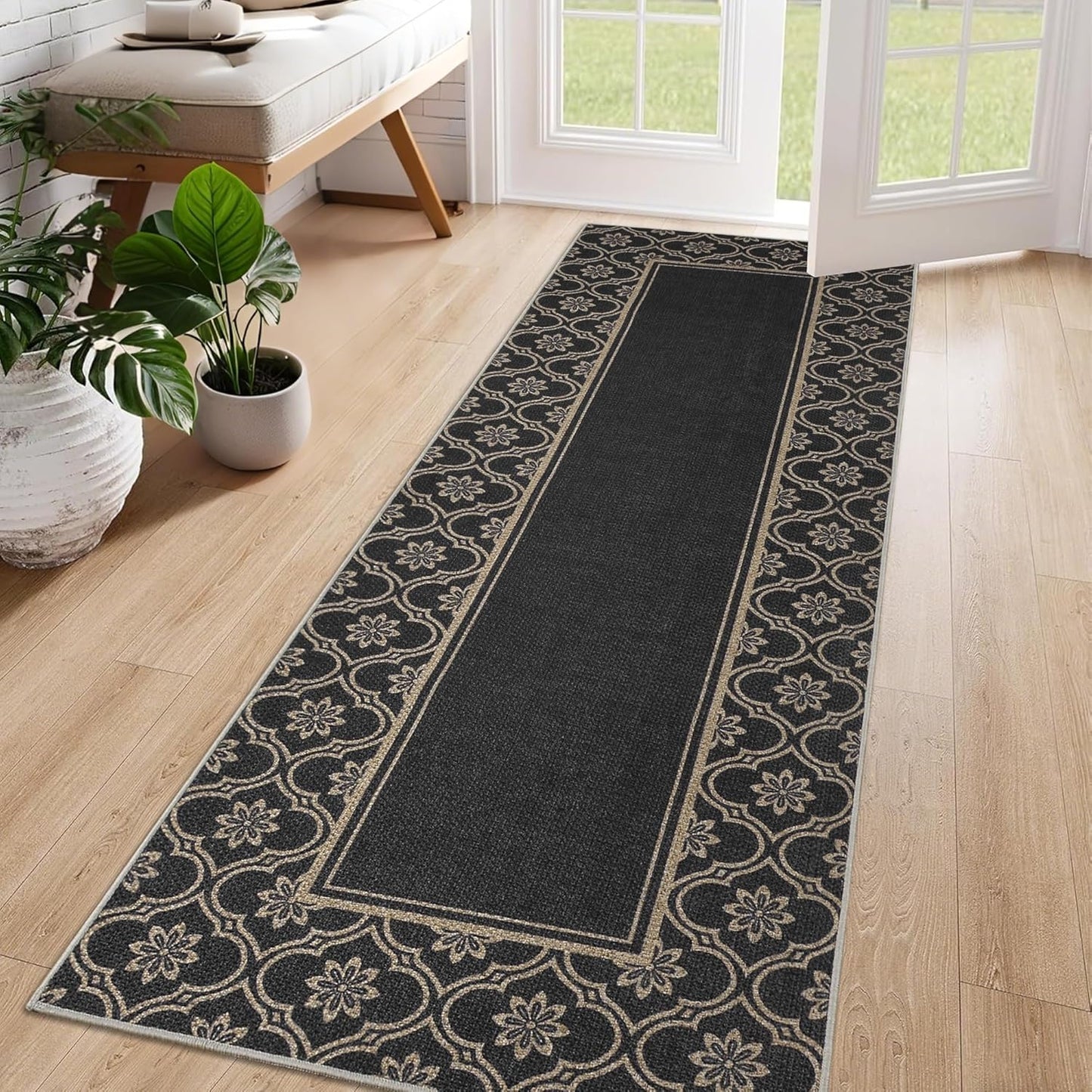 Floral Easy Jute Rug 5x7 Outdoor Patio Rug Washable Area Rugs for Living Room Bedroom Non Slip Neutral Farmhouse Indoor Outdoor Carpet for Backyard Patio Office