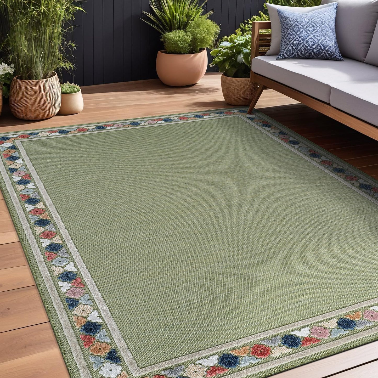 Beverly Rug Outdoor Rug 9x12 Large Modern Floral Tropical Area Rugs for Indoor and Outdoor Patio Easy to Clean Non Shedding Living Room Porch Garden Washable Outside Carpet (9 x 12 Brown)