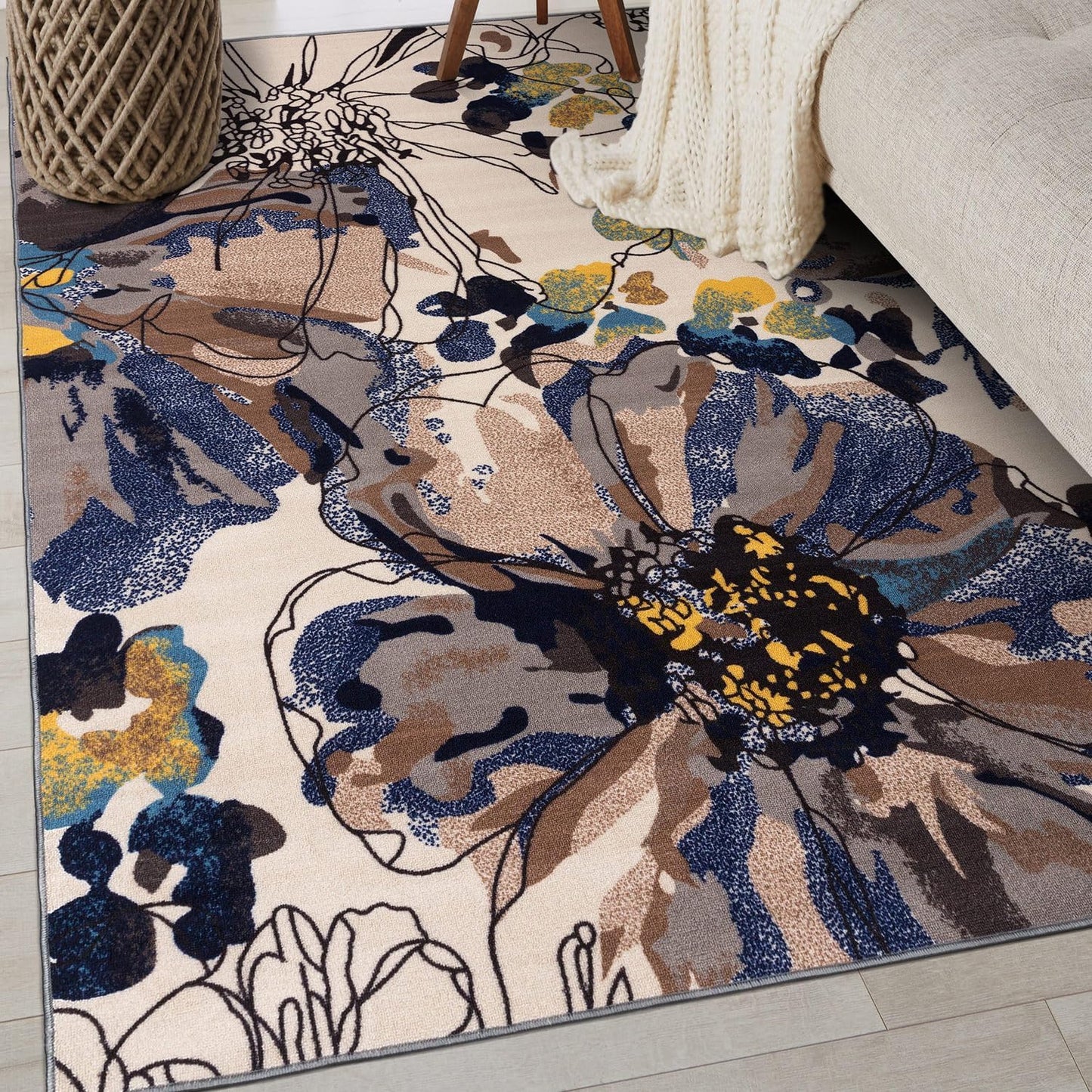 Rugshop Modern Bright Flowers Non-Slip (Non-Skid) Area Rug 8 x 10 (7' 10" x 10') Multi