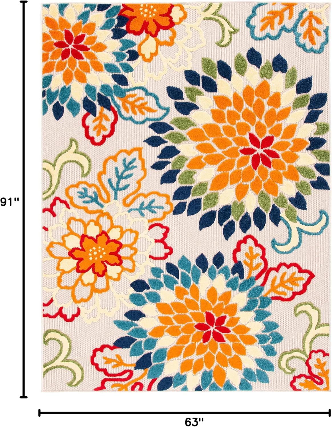 SAFAVIEH Cabana Collection Area Rug - 5'3" x 7'7", Ivory & Orange, Floral Design, Non-Shedding & Easy Care, Indoor/Outdoor & Washable-Ideal for Patio, Backyard, Mudroom (CBN391A)