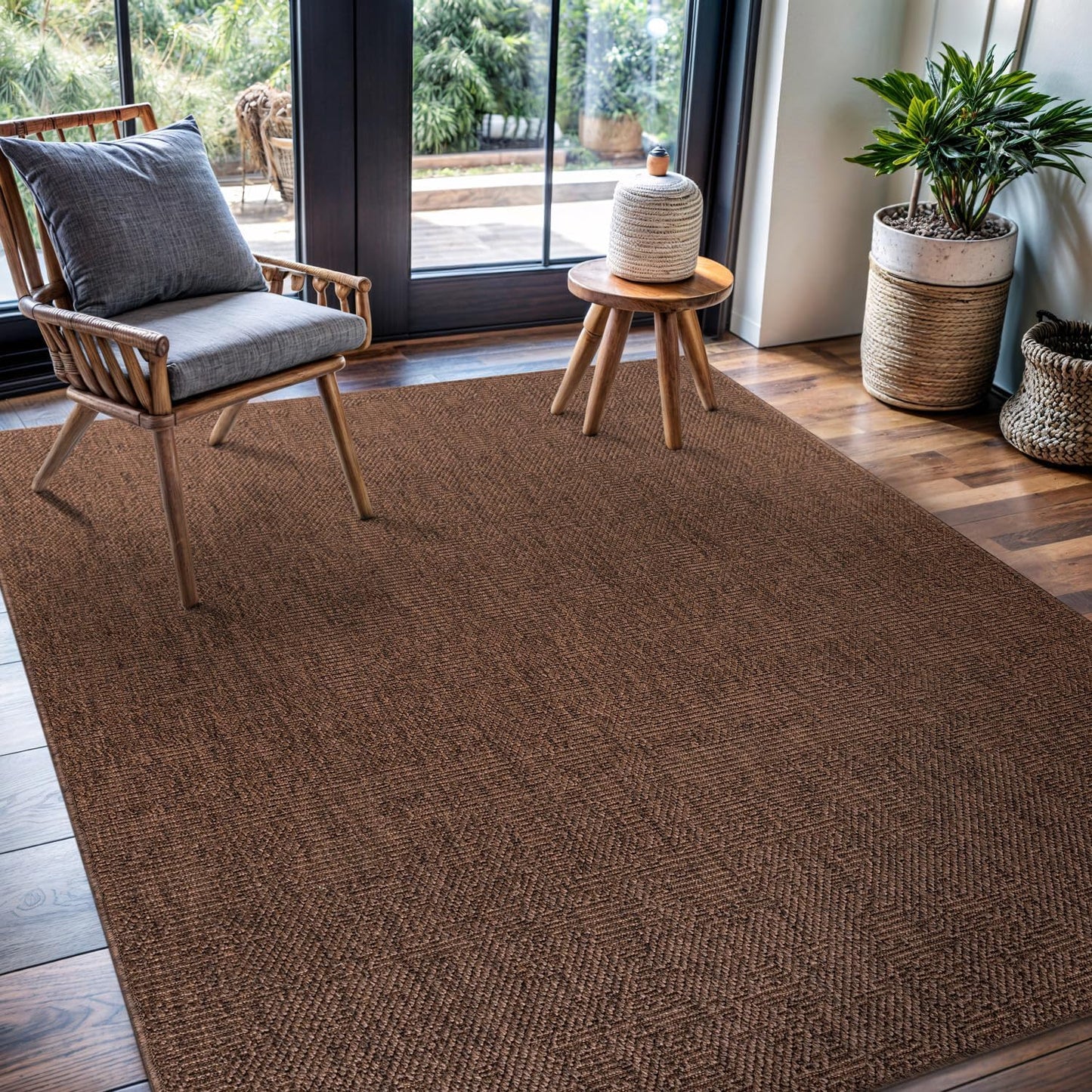 CAMILSON Easy Jute Rug 9x12, Indoor Outdoor Natural Color Fiber Area Rugs for Living Room Patio and Kitchen Rug, Sisal Boho Woven Design, Easy-Cleaning, Washable Outside Carpet Alfombras (9 x 12)