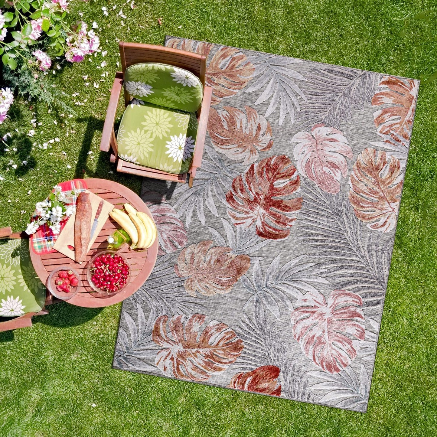 CAMILSON Indoor Outdoor Rug 8x10 Bohemian Medallion Floral Area Rugs for Indoor and Outdoor Patios Easy-Cleaning Non-Shedding Living Room Garden and Kitchen Washable Outside Carpet (8 x 10 / Beige)