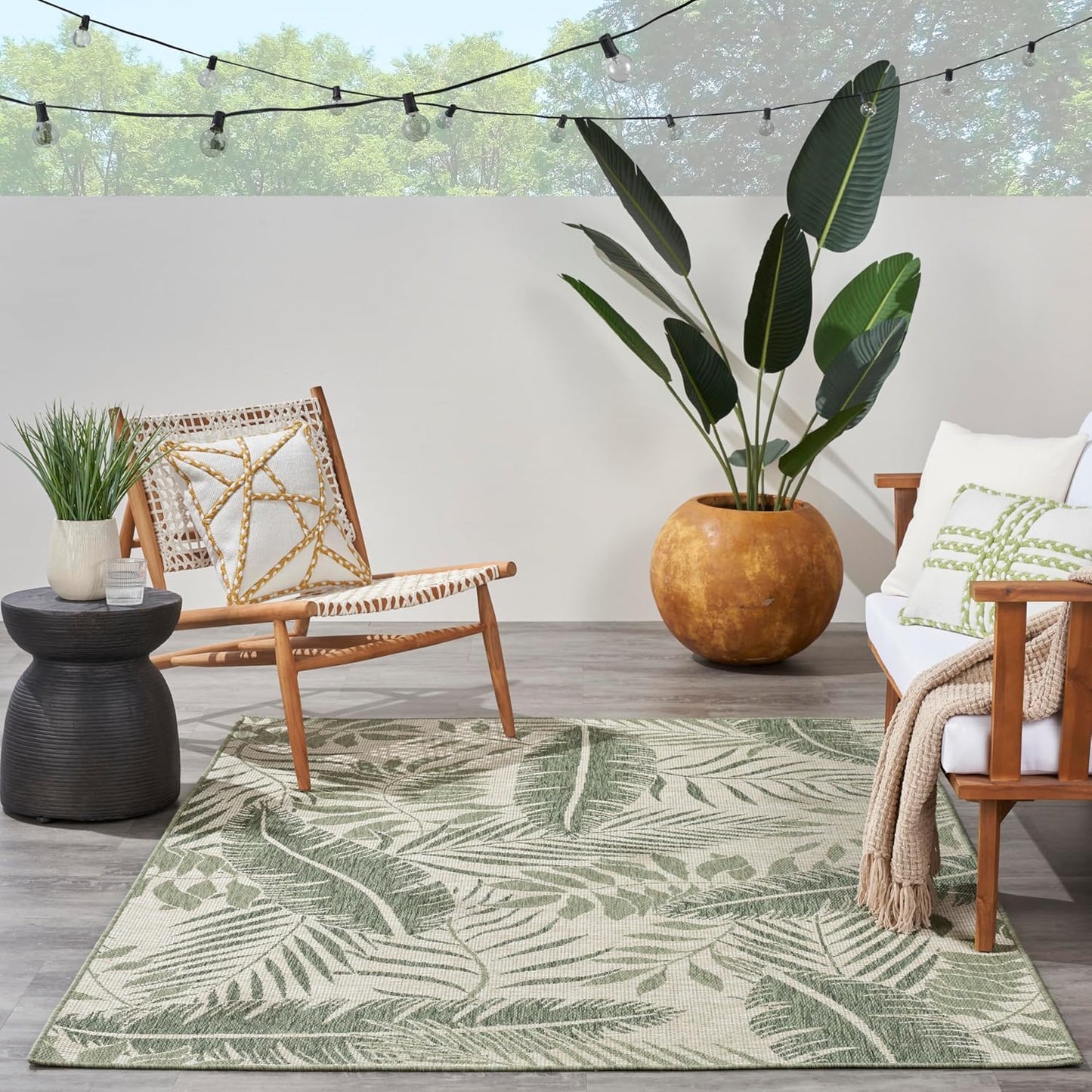 Nourison Home Garden Oasis Indoor/Outdoor Ivory Green 6' x 9' Area Rug, Easy Cleaning, Non Shedding, Bed Room, Living Room, Dining Room, Backyard, Deck, Patio (6x9)