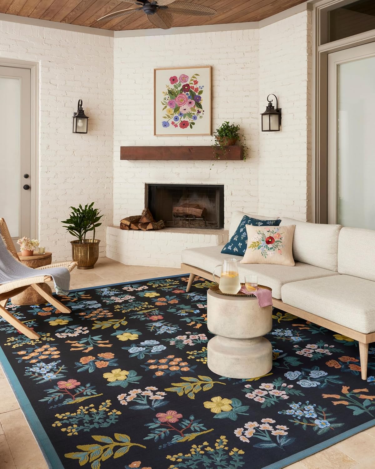 Loloi Rifle Paper Co. Perennial Collection Garden Party PRN-04 Rose/Multi 5'-3" x 7'-8" Indoor/Outdoor Area Rug