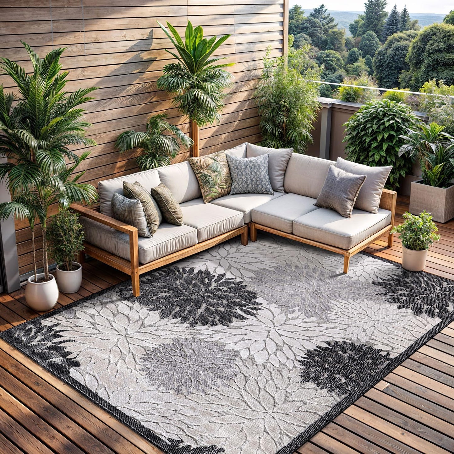 CAMILSON Indoor Outdoor Rug 8x10 Bohemian Medallion Floral Area Rugs for Indoor and Outdoor Patios Easy-Cleaning Non-Shedding Living Room Garden and Kitchen Washable Outside Carpet (8 x 10 / Beige)
