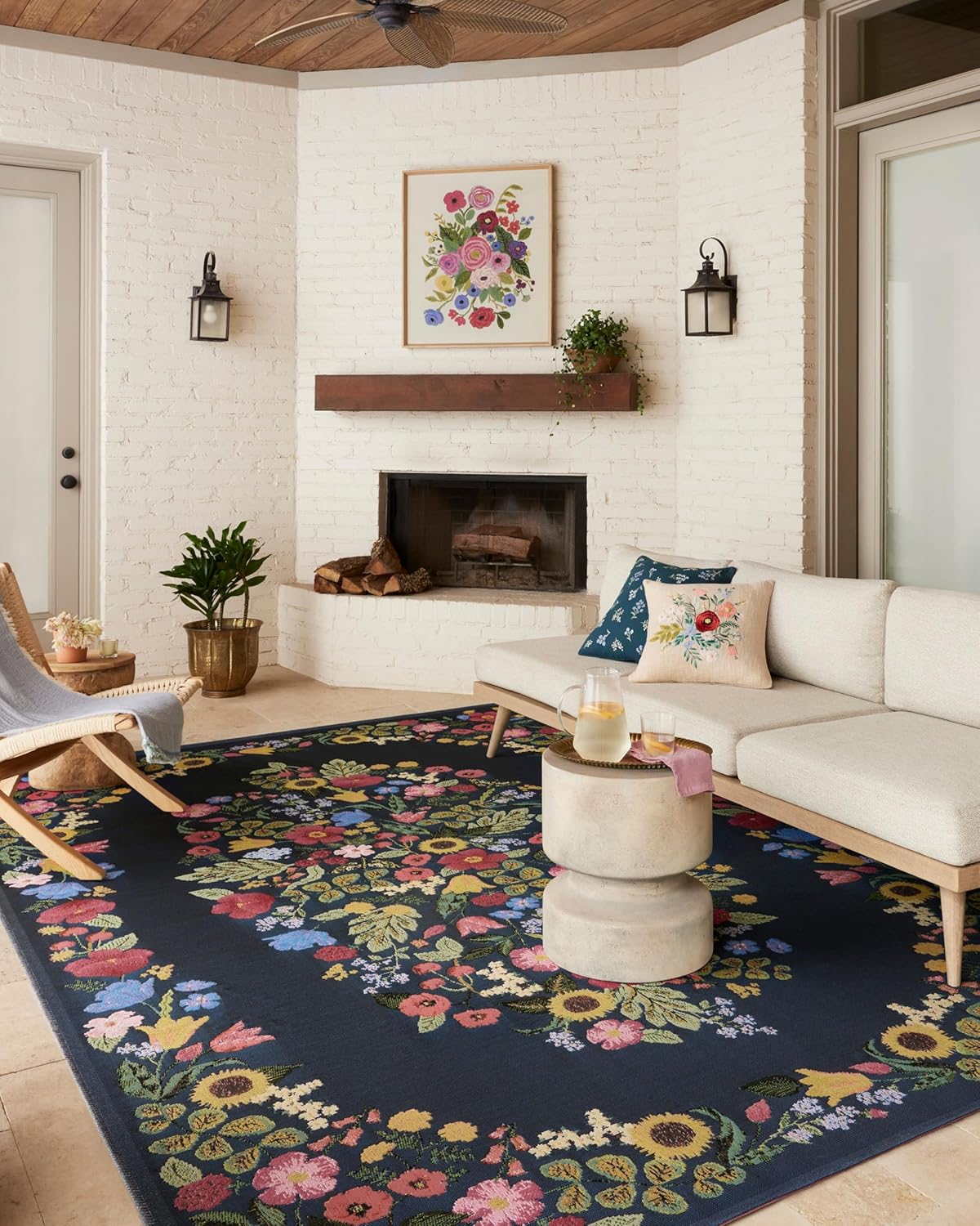 Loloi Rifle Paper Co. Perennial Collection Garden Party PRN-04 Rose/Multi 5'-3" x 7'-8" Indoor/Outdoor Area Rug