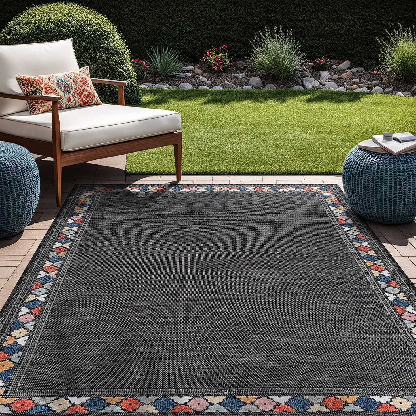 Beverly Rug Outdoor Rug 9x12 Large Modern Floral Tropical Area Rugs for Indoor and Outdoor Patio Easy to Clean Non Shedding Living Room Porch Garden Washable Outside Carpet (9 x 12 Brown)