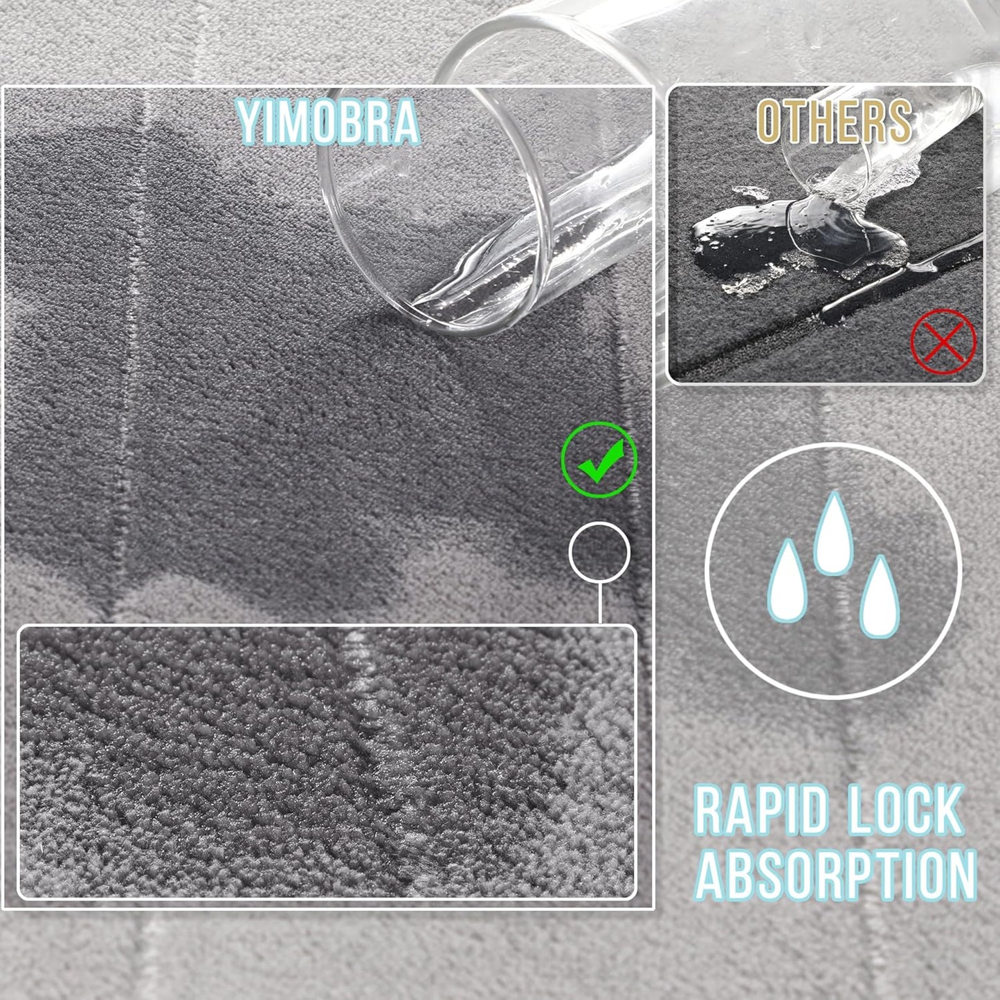 Yimobra Large Bath Mat Set 2 Piece- Super Soft Absorbent Quick Dry Memory Foam Bathroom Rugs, Machine Washable Non Slip Floor Carpet for Tub Shower & Double Vanity (17x24 & 44x24, Gray)