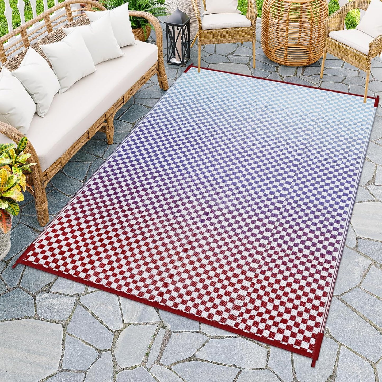 Wonnitar 6x9 Outdoor Rug Waterproof, Reversible Plastic Straw RV Rugs for Camping Outside, Large Portable RV Outdoor Mat Orange Abstract Flower Tent Rug for Camping Garden Picnic (Orange, 6'x9')