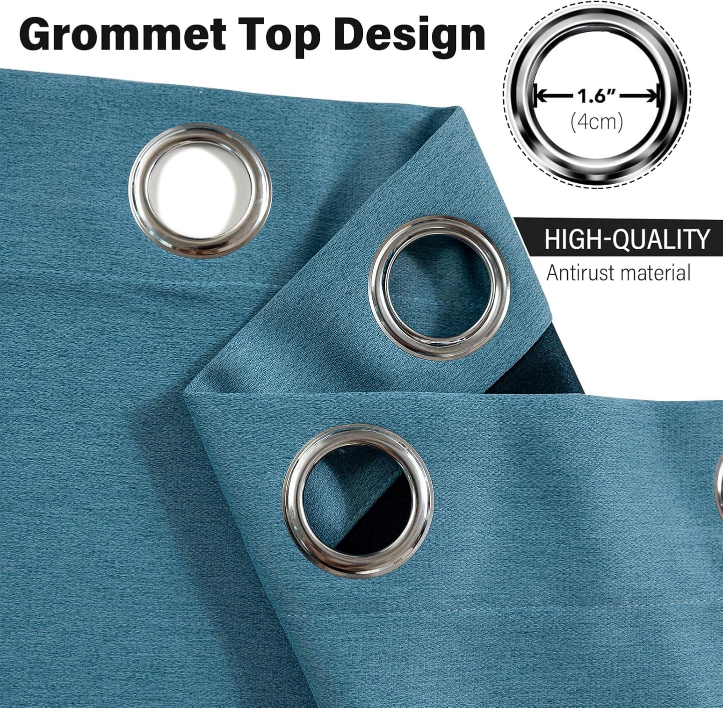 100% Blackout Linen Textured Curtains for Bedroom, Solid Thermal Insulated Grommet Blackout Curtains/Drapes with Black Liner for Living Room Window, 52W x 63L, 2 Panels, Dark Navy Blue