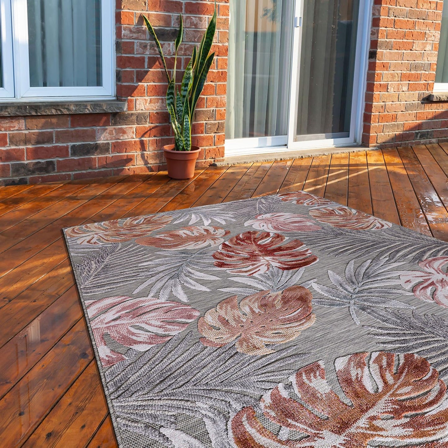 CAMILSON Indoor Outdoor Rug 8x10 Bohemian Medallion Floral Area Rugs for Indoor and Outdoor Patios Easy-Cleaning Non-Shedding Living Room Garden and Kitchen Washable Outside Carpet (8 x 10 / Beige)