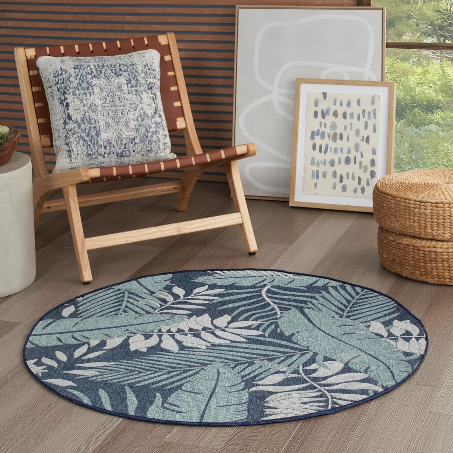 Nourison Home Garden Oasis Indoor/Outdoor Ivory Green 6' x 9' Area Rug, Easy Cleaning, Non Shedding, Bed Room, Living Room, Dining Room, Backyard, Deck, Patio (6x9)