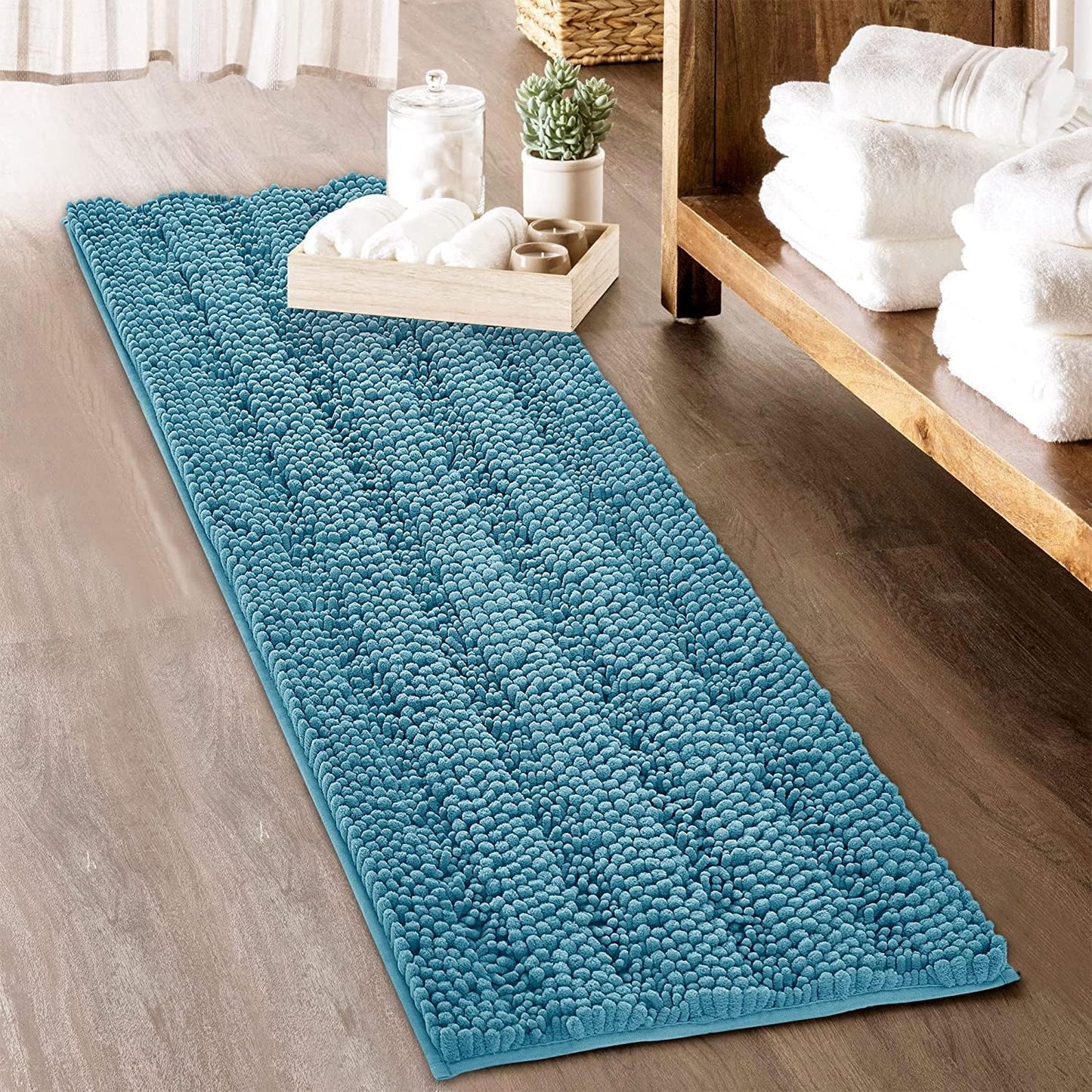 KGORGE Grey Bath Rugs - Soft Large Bathroom Rugs 60" x 24" Farmhouse Floor Cover Water Absorbent Bath Mat Shower Carpet for Toilet Door Way Kitchen Kids Baby, 1 Pc