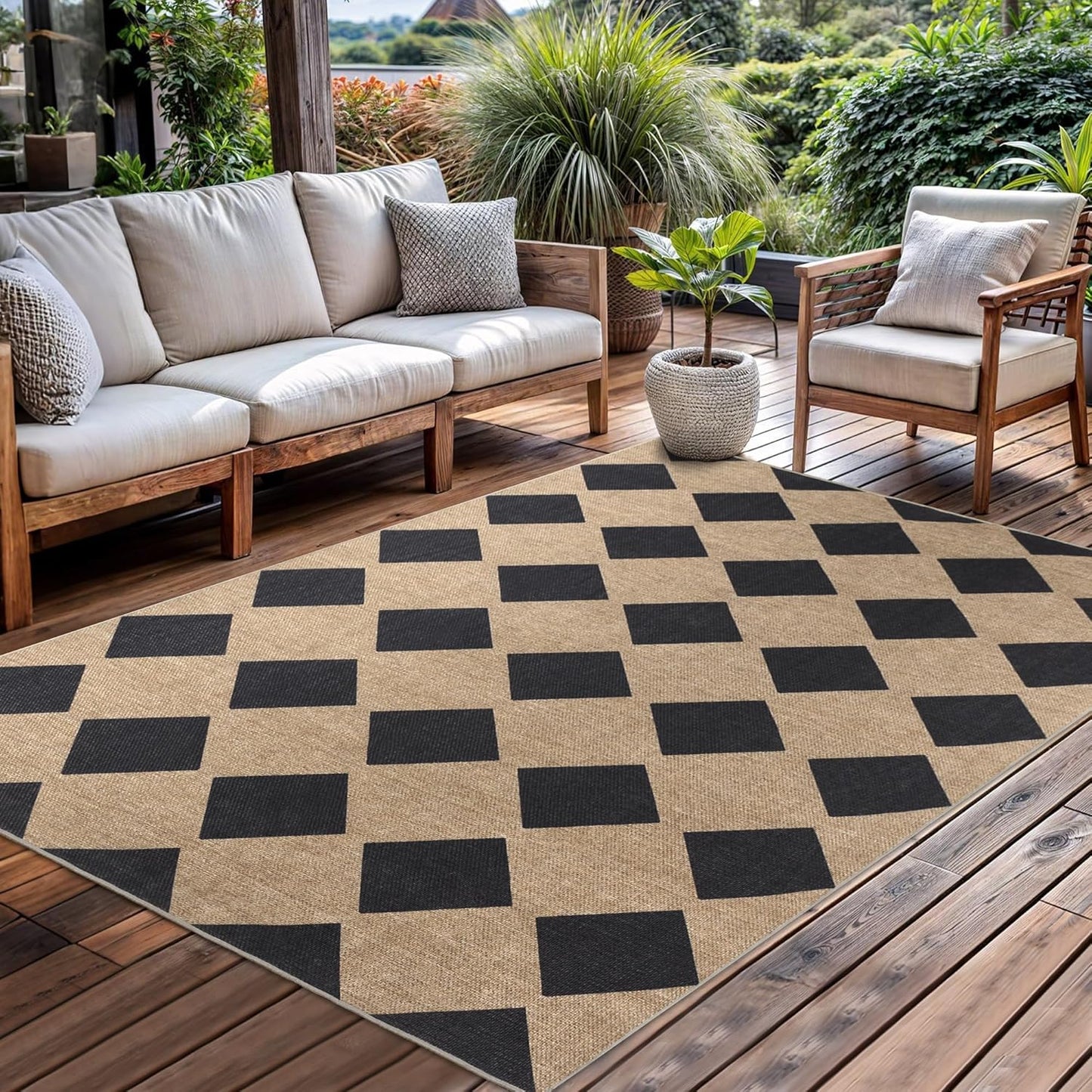 Floral Easy Jute Rug 5x7 Outdoor Patio Rug Washable Area Rugs for Living Room Bedroom Non Slip Neutral Farmhouse Indoor Outdoor Carpet for Backyard Patio Office