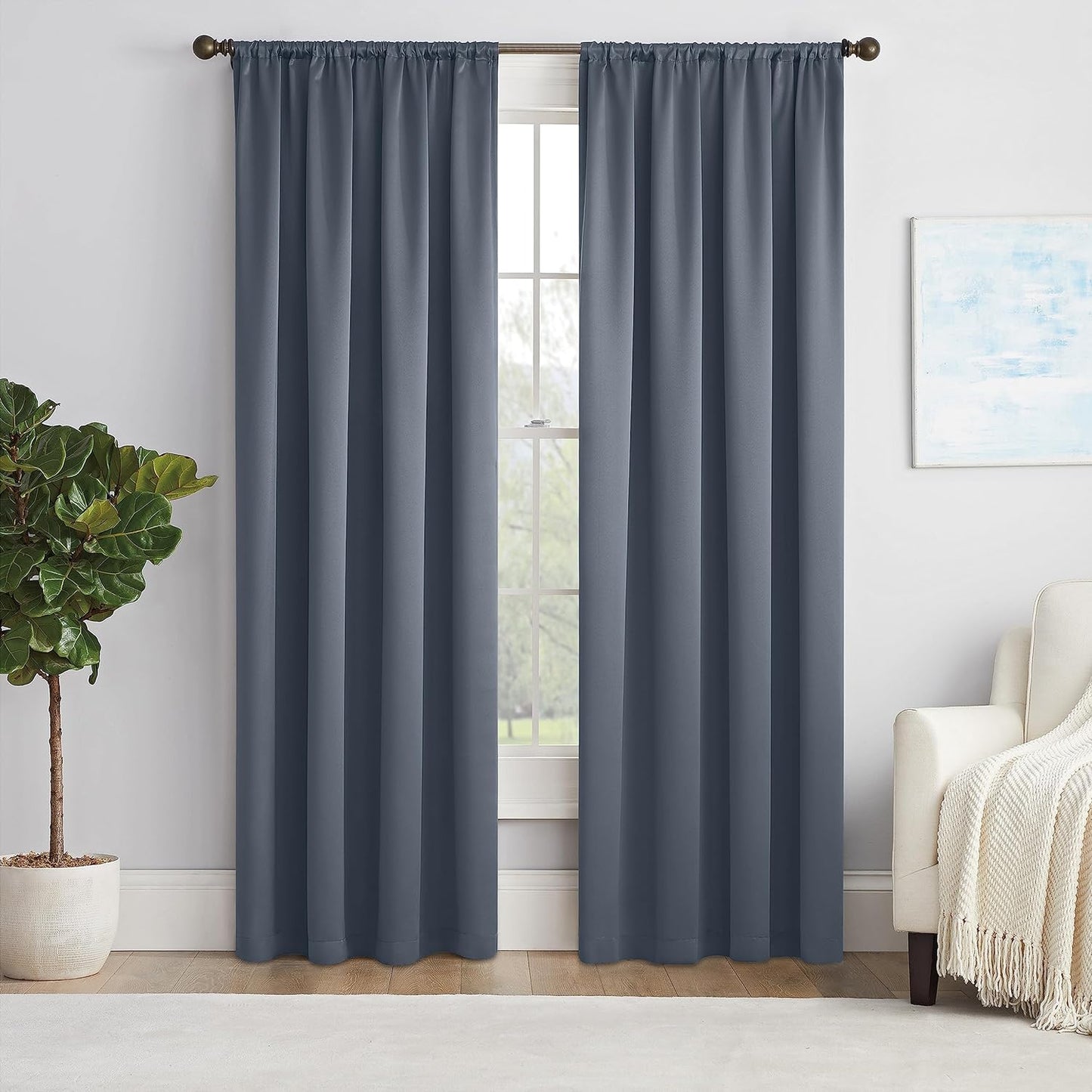 ECLIPSE Solid Thermapanel Modern Room Darkening Rod Pocket Window Curtain for Bedroom (1 Panel), 54 in x 84 in, Taupe