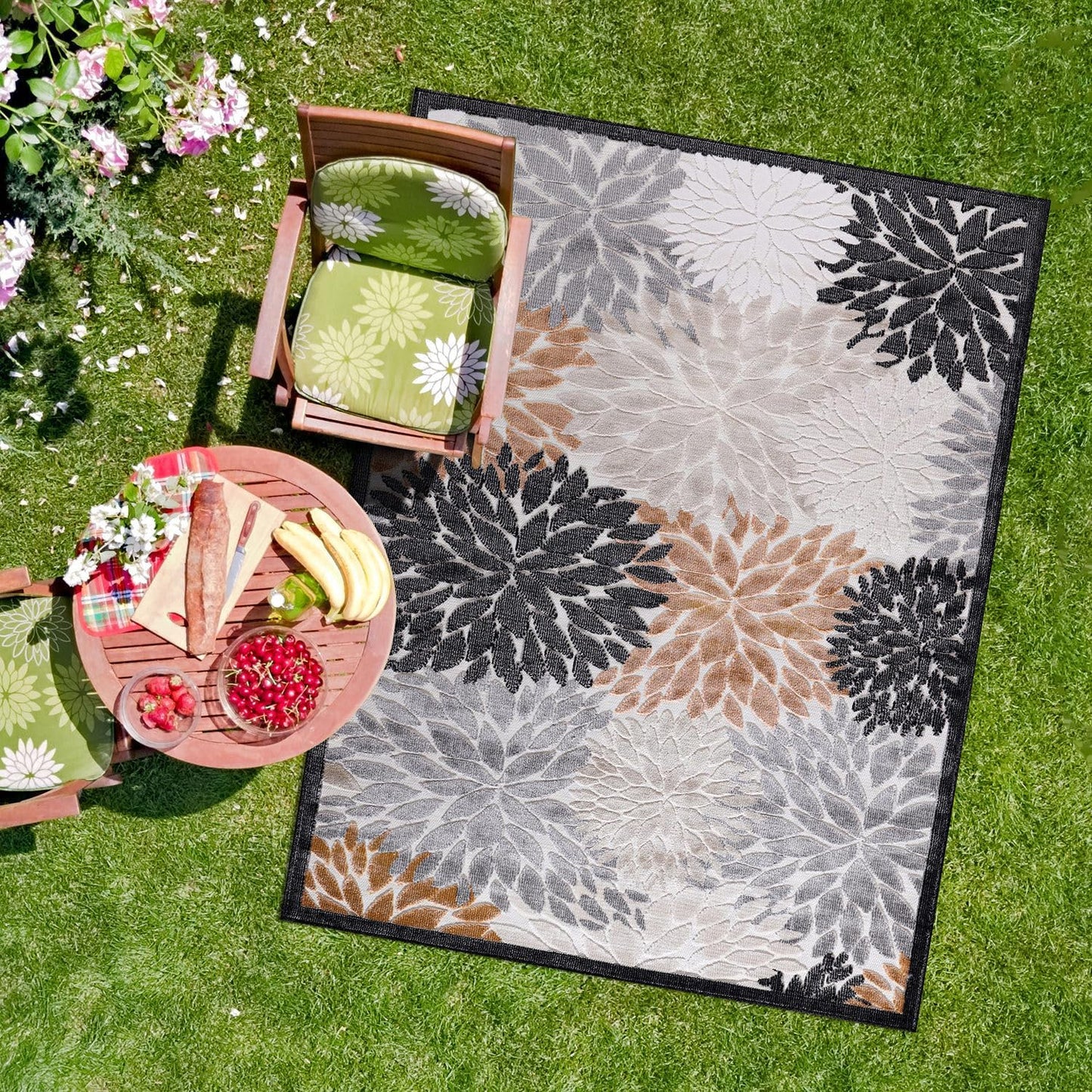 CAMILSON Indoor Outdoor Rug 8x10 Bohemian Medallion Floral Area Rugs for Indoor and Outdoor Patios Easy-Cleaning Non-Shedding Living Room Garden and Kitchen Washable Outside Carpet (8 x 10 / Beige)