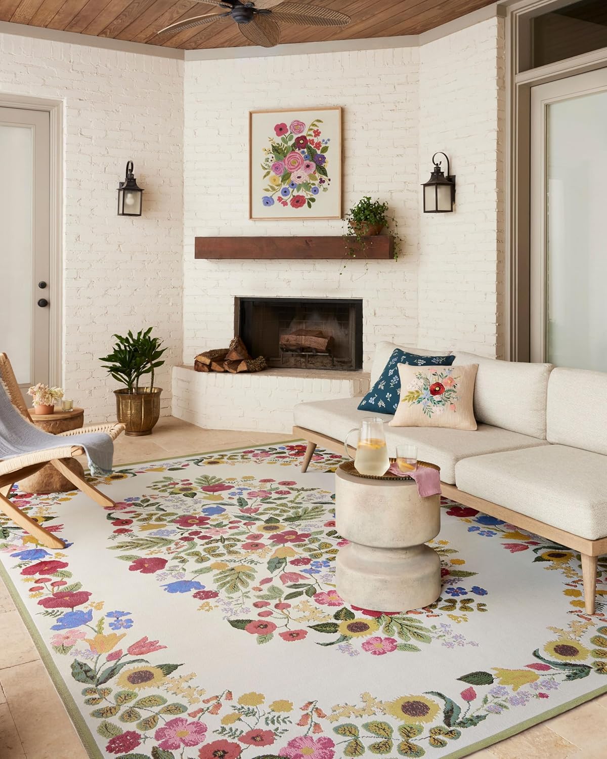 Loloi Rifle Paper Co. Perennial Collection Garden Party PRN-04 Rose/Multi 5'-3" x 7'-8" Indoor/Outdoor Area Rug