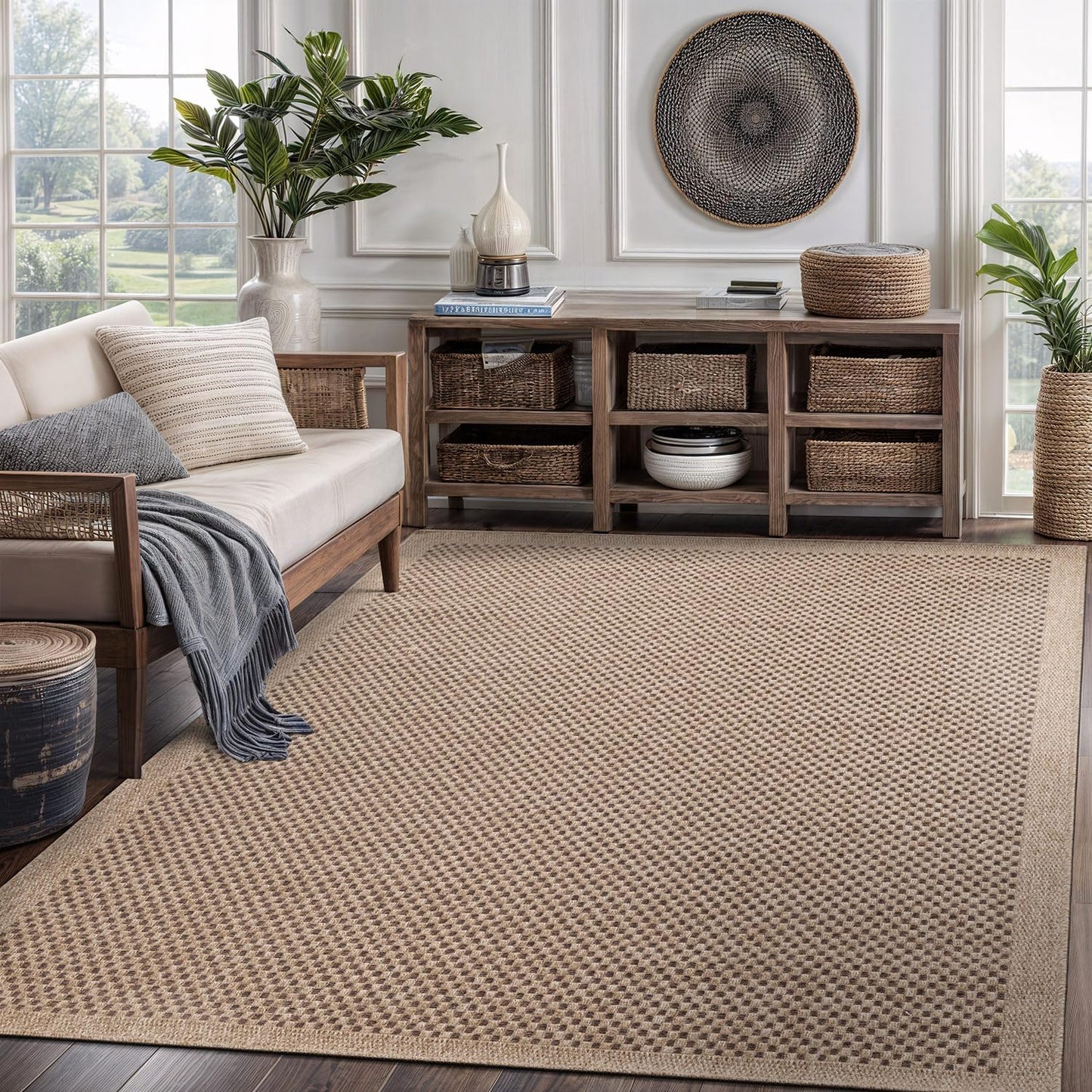CAMILSON Easy Jute Rug 9x12, Indoor Outdoor Natural Color Fiber Area Rugs for Living Room Patio and Kitchen Rug, Sisal Boho Woven Design, Easy-Cleaning, Washable Outside Carpet Alfombras (9 x 12)