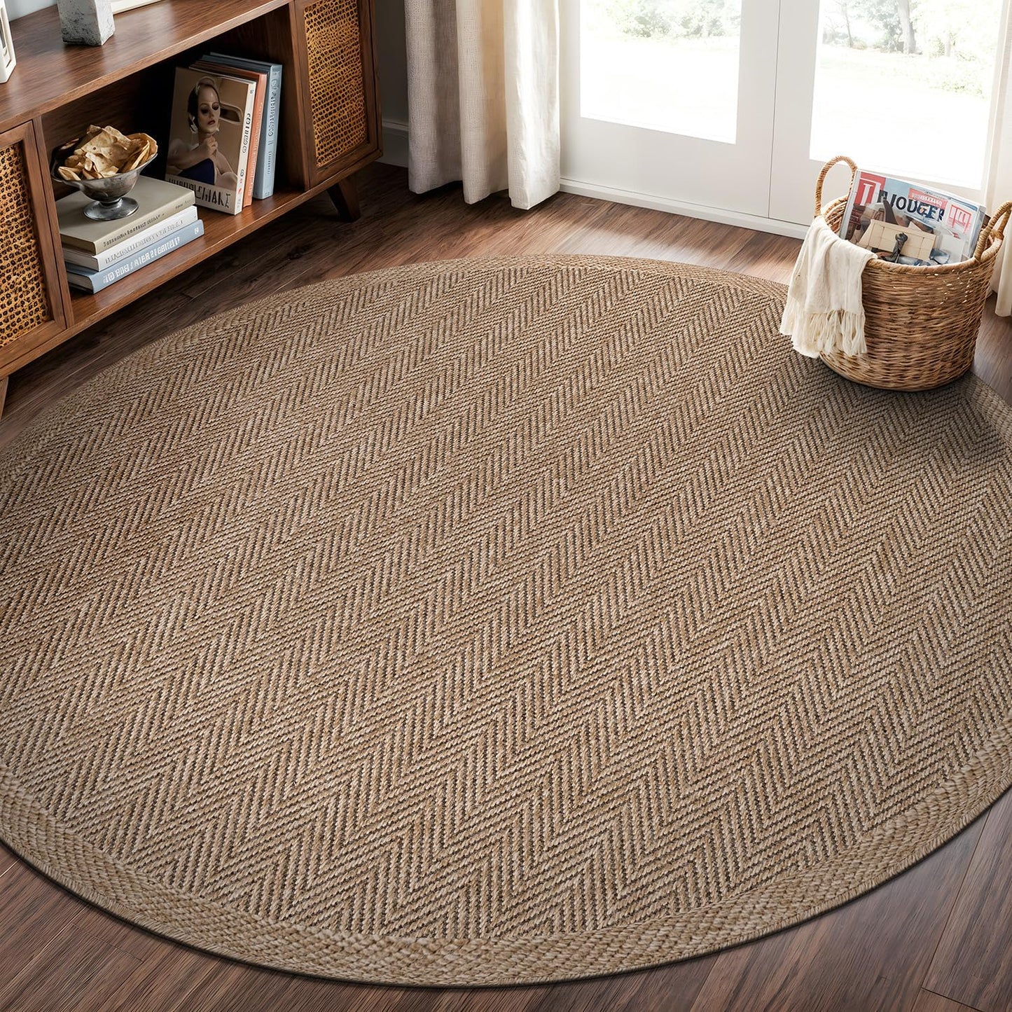 CAMILSON Easy Jute Rug 9x12, Indoor Outdoor Natural Color Fiber Area Rugs for Living Room Patio and Kitchen Rug, Sisal Boho Woven Design, Easy-Cleaning, Washable Outside Carpet Alfombras (9 x 12)