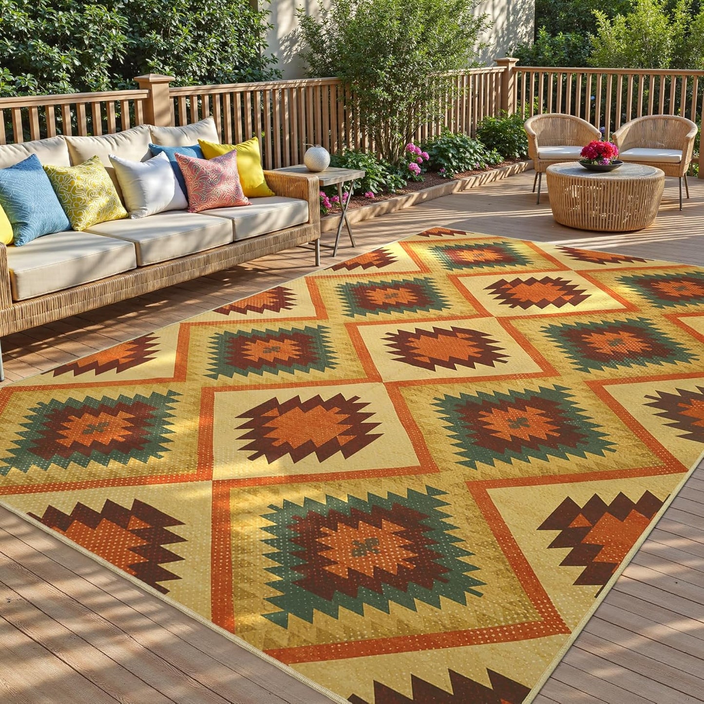 Meditation Indoor Outdoor Rug 5x8 ft Mandala Pattern Rug Boho Style,Yoga Meditation Mat Picnic Rug for Patio Living Room Porch Garden Deck Backyard Easy to Clean Non Shedding Non-Slip