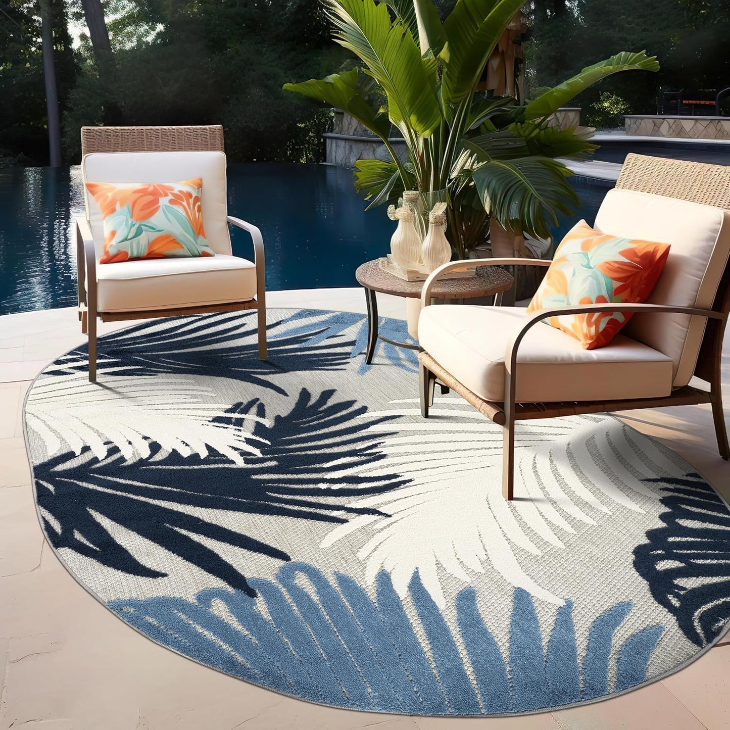 Rugshop Lucca Contemporary Floral Indoor/Outdoor Area Rug 5' x 7' Navy