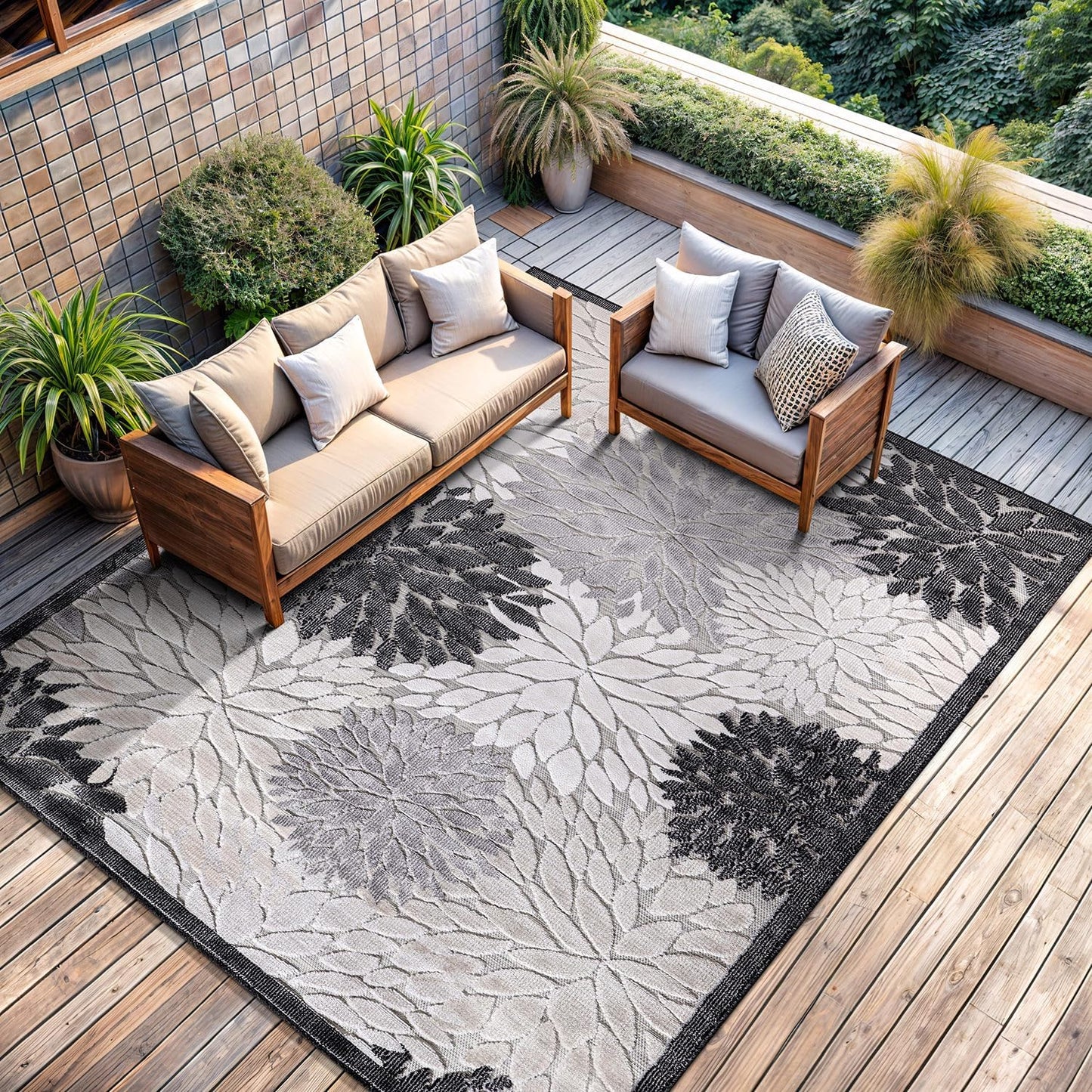 CAMILSON Indoor Outdoor Rug 8x10 Bohemian Medallion Floral Area Rugs for Indoor and Outdoor Patios Easy-Cleaning Non-Shedding Living Room Garden and Kitchen Washable Outside Carpet (8 x 10 / Beige)