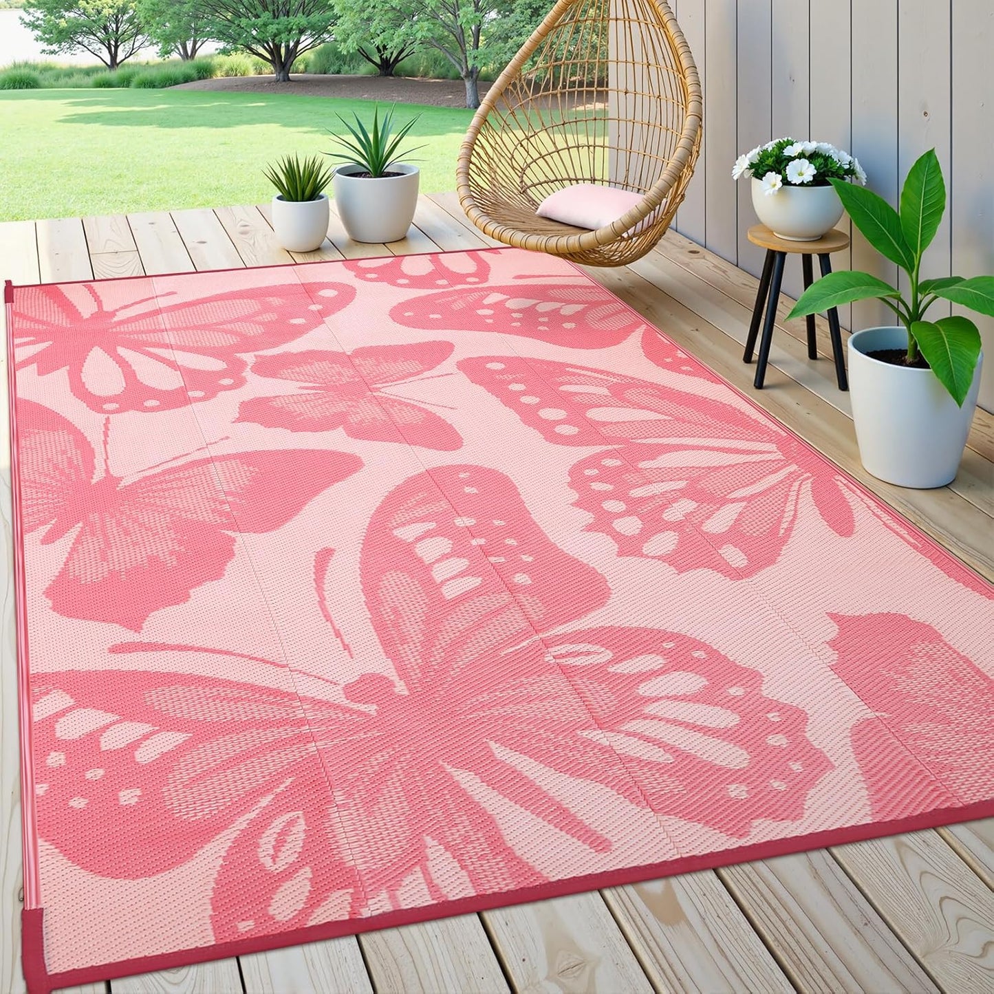 Uphome Outdoor Rug Waterproof 6x9 ft, Patio Plastic Straw Rugs for RV Camping, Reversible Butterfly Mat Outside, Indoor Outdoor Floor Carpet for Back Yard Deck Balcony Porch Beach Picnic