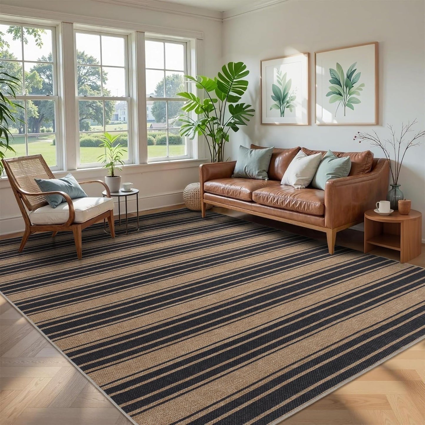 Floral Easy Jute Rug 5x7 Outdoor Patio Rug Washable Area Rugs for Living Room Bedroom Non Slip Neutral Farmhouse Indoor Outdoor Carpet for Backyard Patio Office