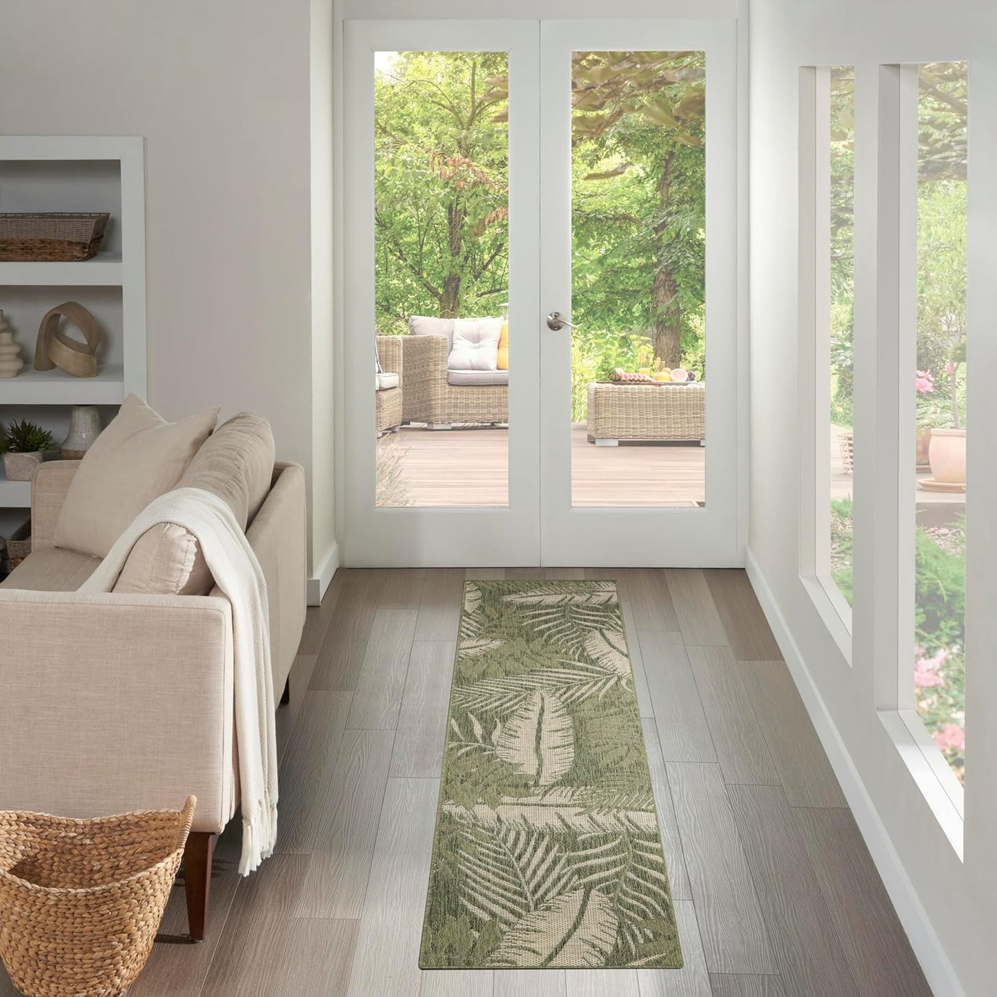 Nourison Home Garden Oasis Indoor/Outdoor Ivory Green 6' x 9' Area Rug, Easy Cleaning, Non Shedding, Bed Room, Living Room, Dining Room, Backyard, Deck, Patio (6x9)